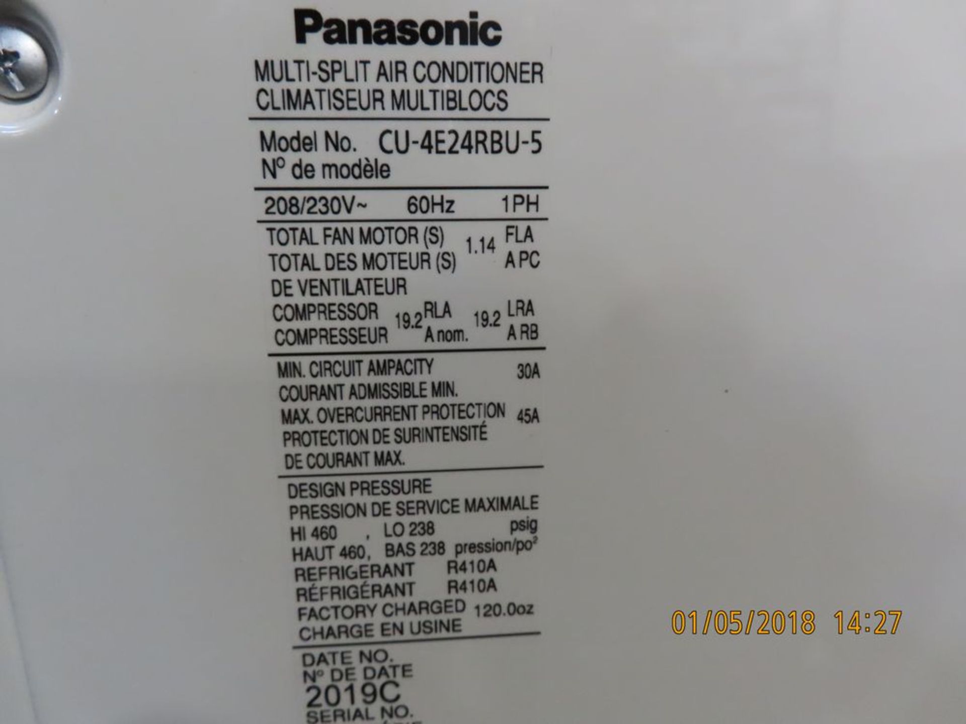 Panasonic mod. CU-4E24RBU5 Multi Split Air Conditioner System - Image 3 of 3