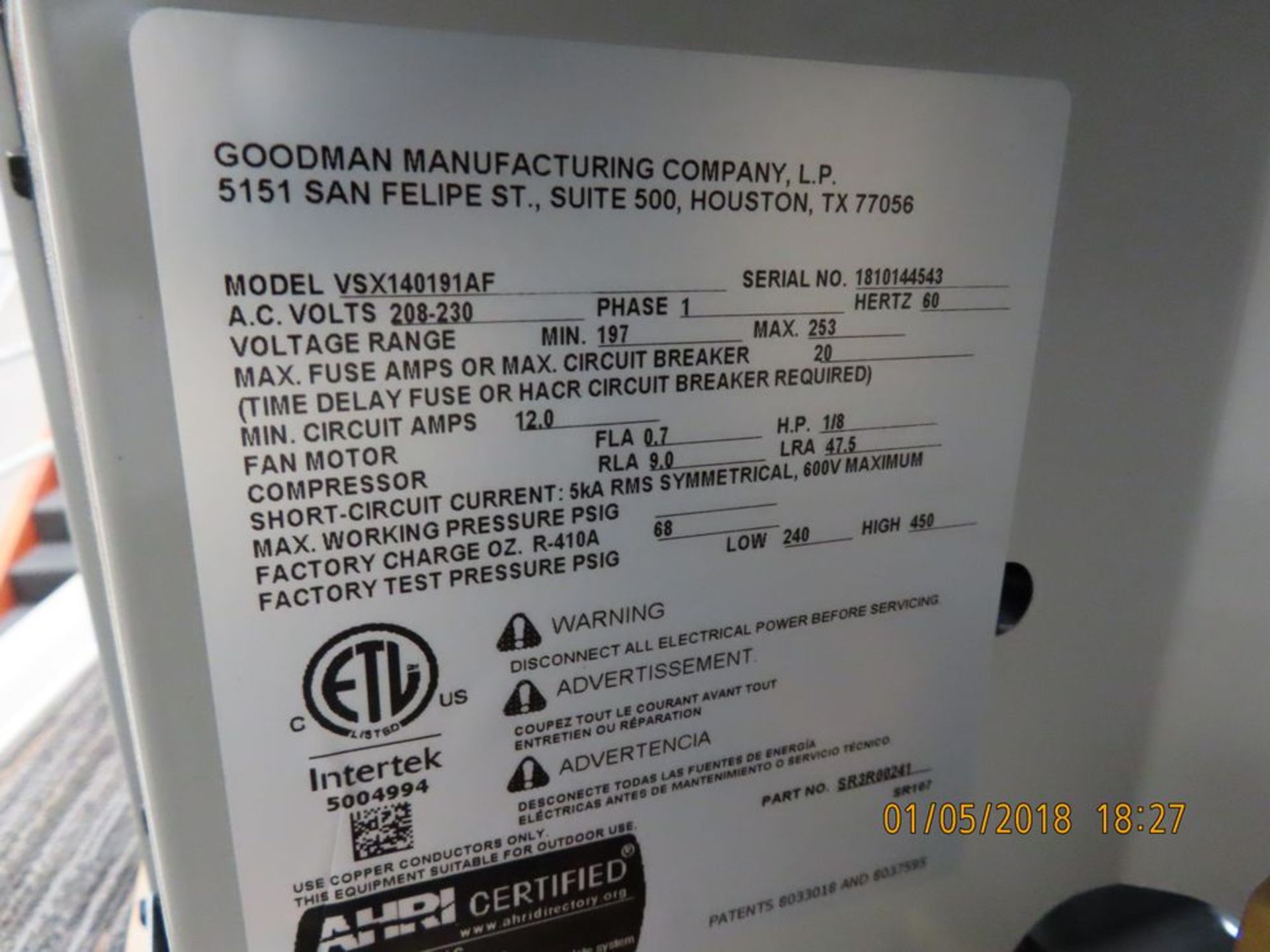 Elevate mod. VSX140191AF, 208-230V AC Unit - Image 2 of 2