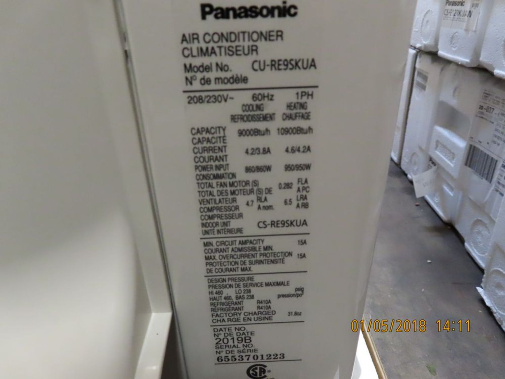 Panasonic mod. CU-RE9SKUA, Ductless Split System - Image 3 of 3