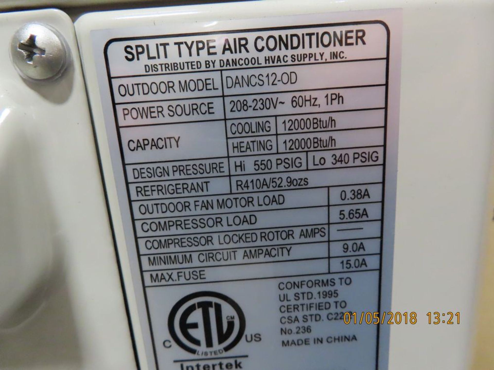 Dancool mod. Dancs 12-OD Split Type Air Conditioner Unit - Image 2 of 2