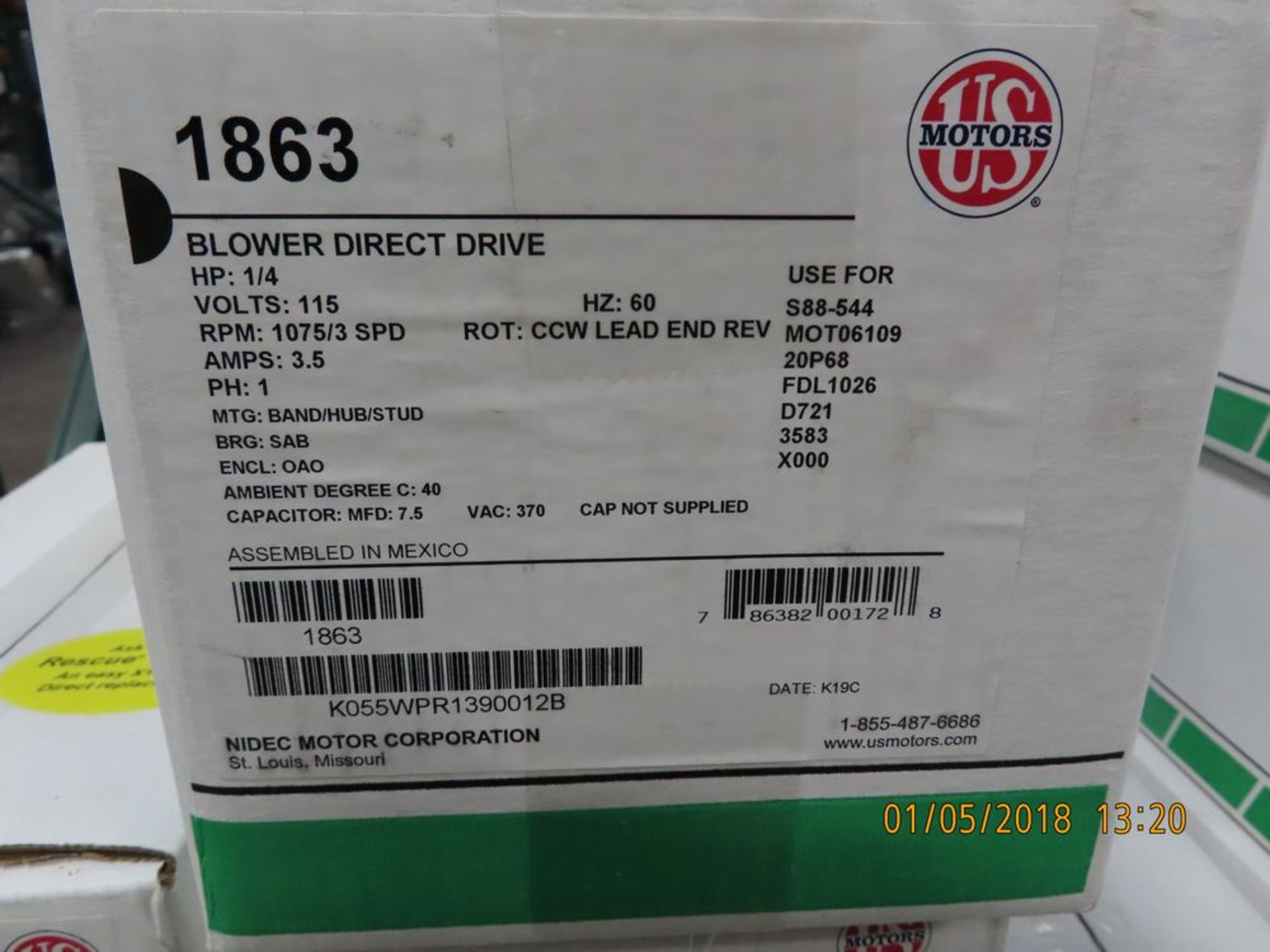 (Lot) US Motors mod. 1863, 1/4hp Blower Direct Drives (7 Boxes) - Image 2 of 2