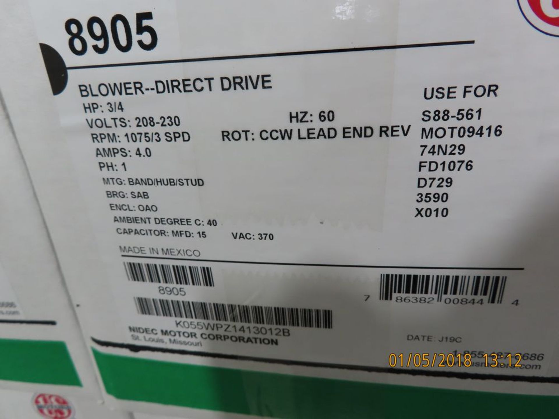 (Lot) US Motors mod. 8905, 3/4hp Blower Direct Drives (10 Boxes) - Image 2 of 2