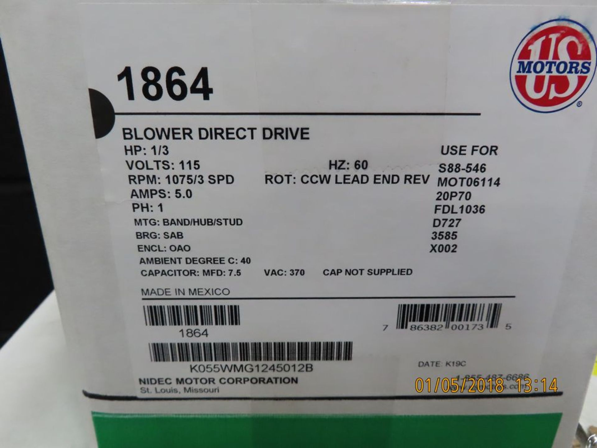 (Lot) US Motors mod. 1864, 1/3hp Blower Direct Drives (15 Boxes) - Image 2 of 2