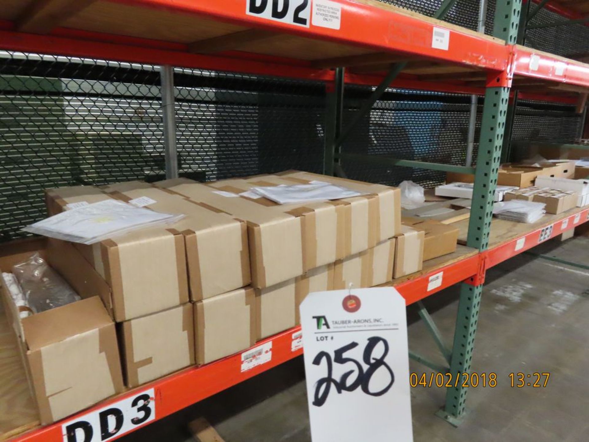 (Lot) Misc. Contents on (14) Sections of Pallet Racking: Corrugated Shipping Boxes & Scrap Parts (No