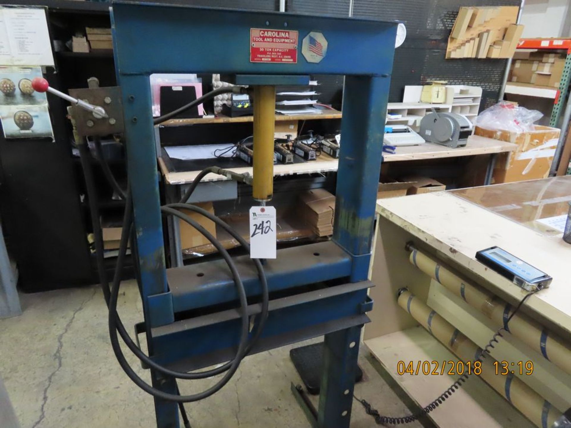 Carolina 30 Ton Cap. H-Frame Hydraulic Press, mod. CD100; S/N 78US
