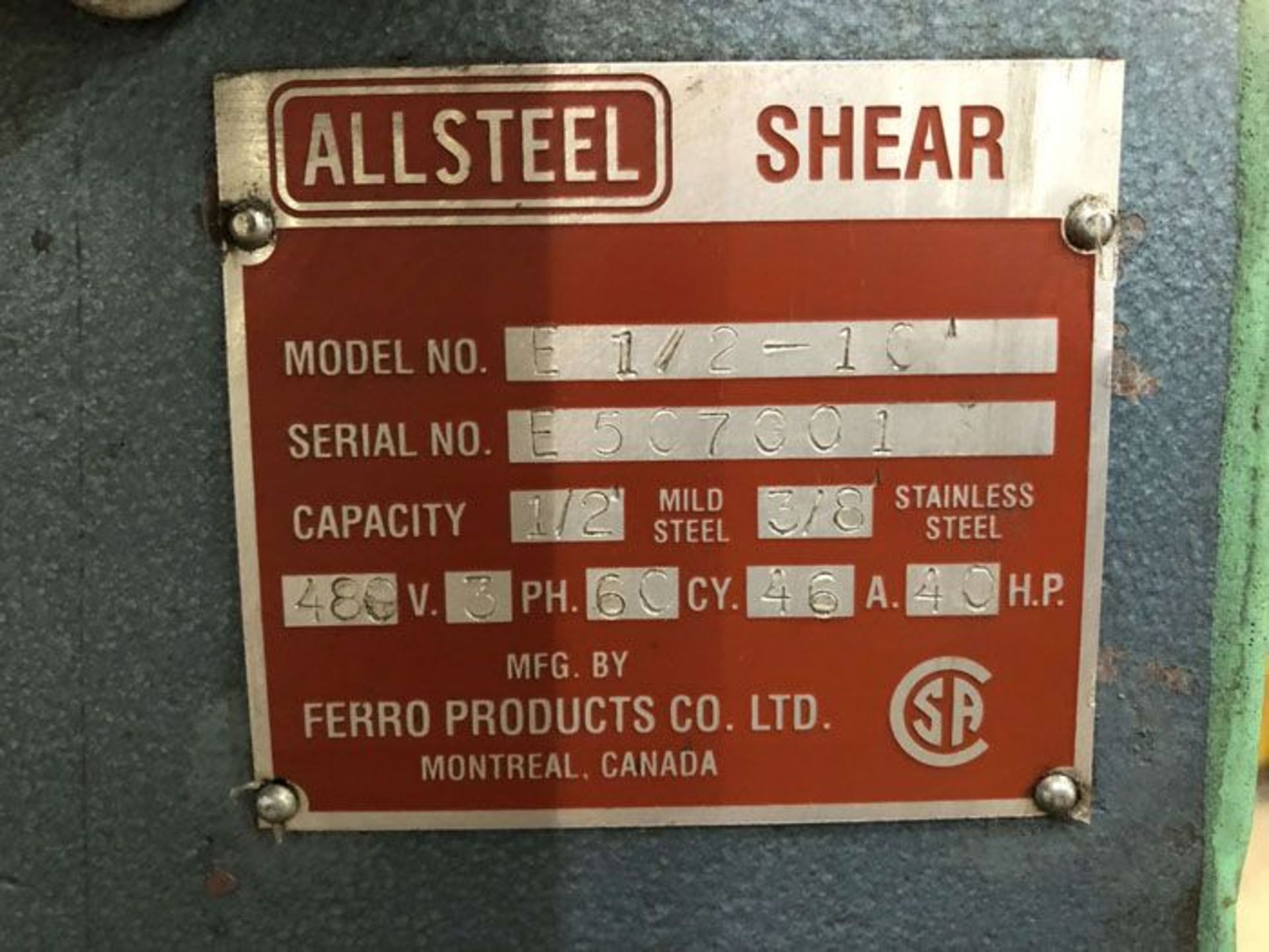 Allsteel Hydraulic Power Shear 1/2'' x 10'. LOADING FEE FOR THIS LOT: $500 - Image 10 of 10