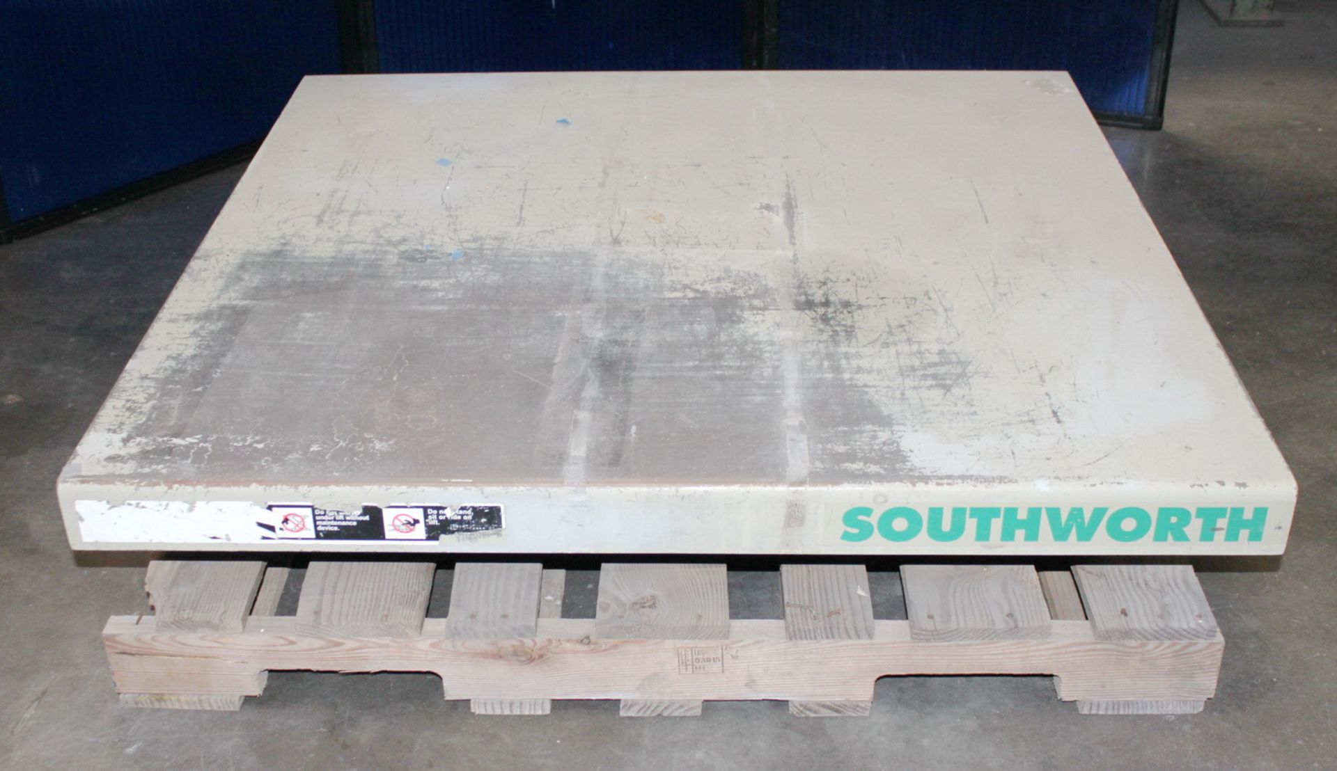 Southworth Hydraulic Lift Table 2,000 Lbs. x 48'' x 48''. LOADING FEE FOR THIS LOT: $25