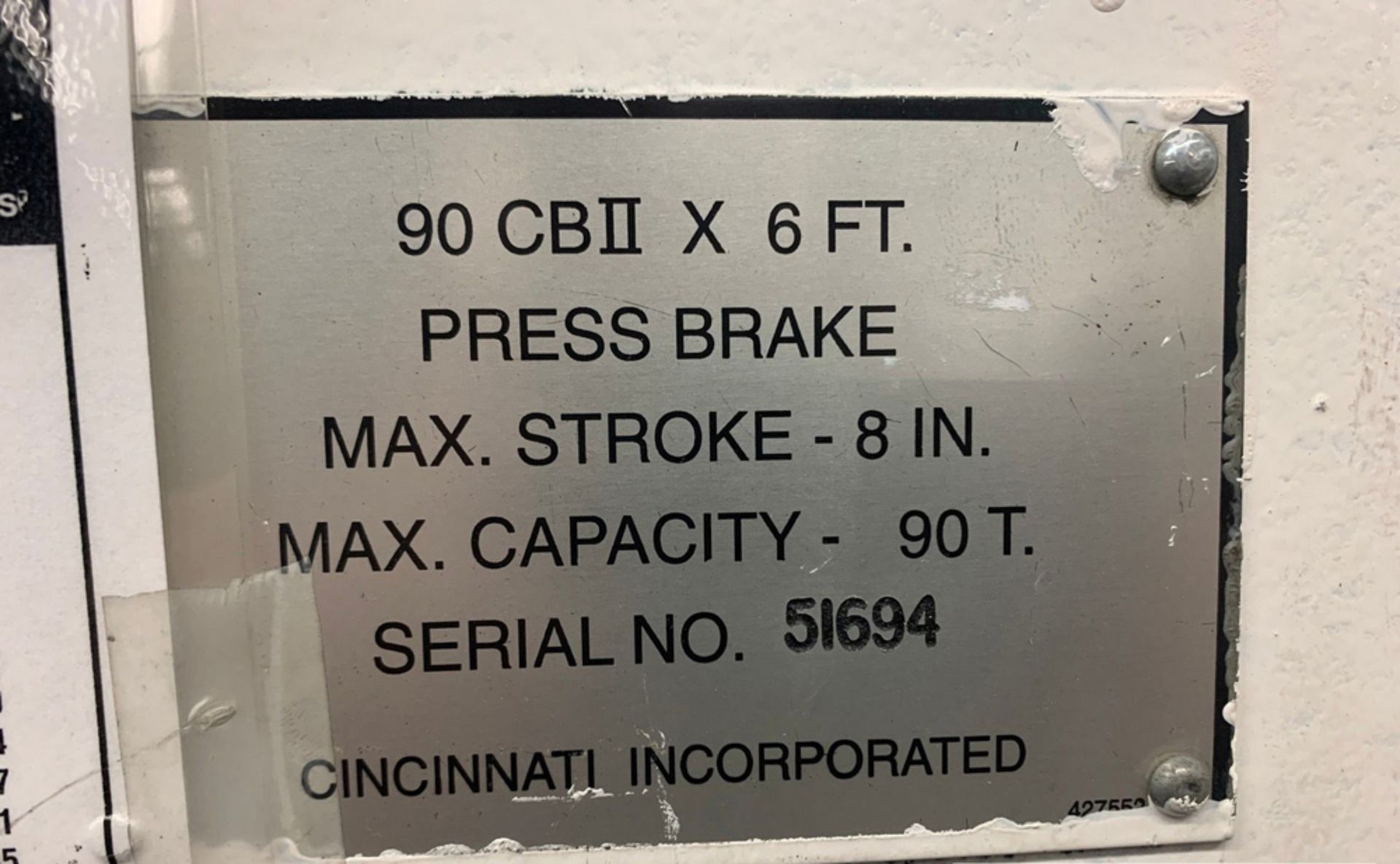 Cincinnati 2 Axis CNC Hydraulic Press Brake 90 Ton x 8'. LOADING FEE FOR THIS LOT: $950 - Image 10 of 11