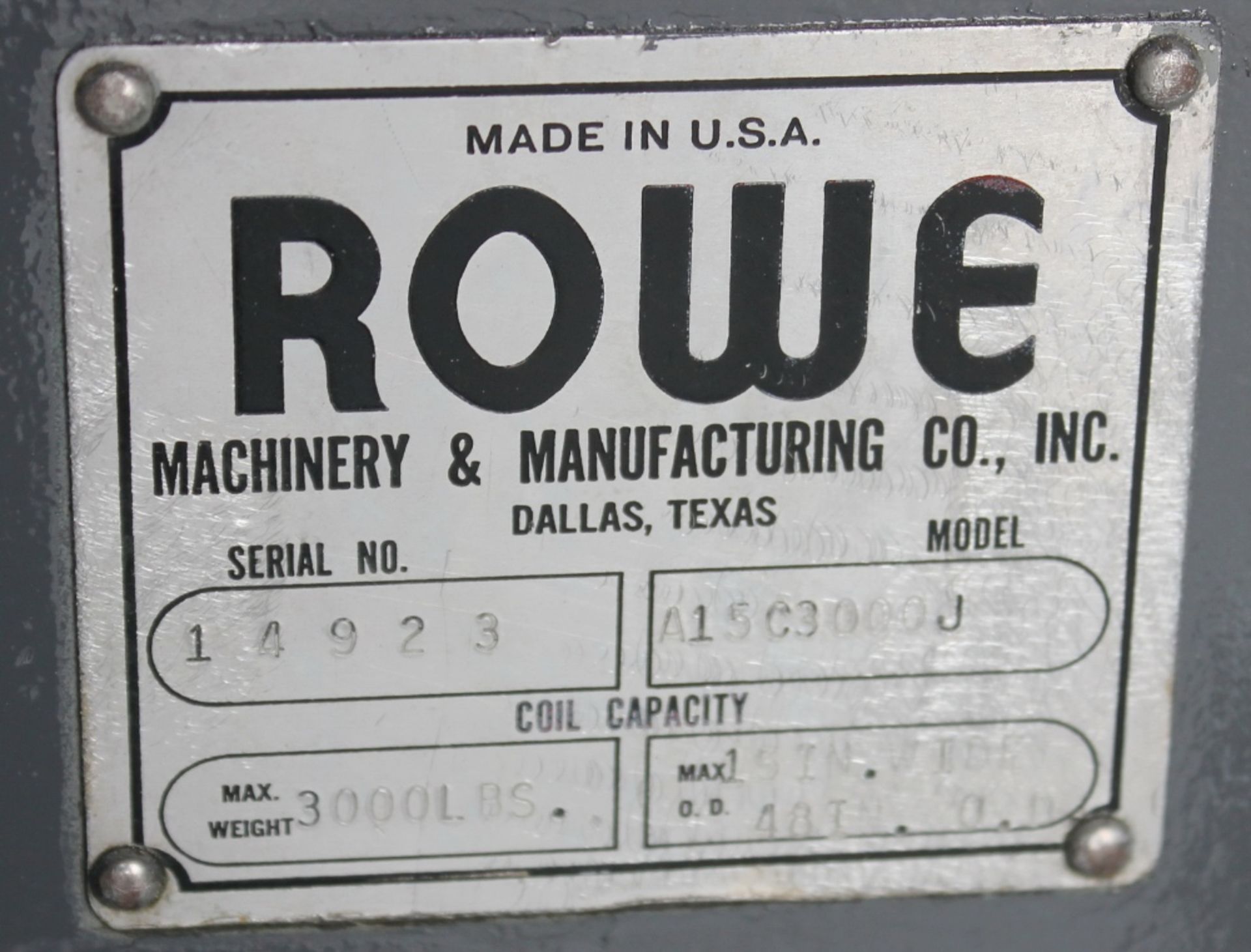 Rowe ''Easy Load'' Coil Cradle & Straightener 3,000 Lbs. x 15'' x 0.080'' - Image 15 of 15