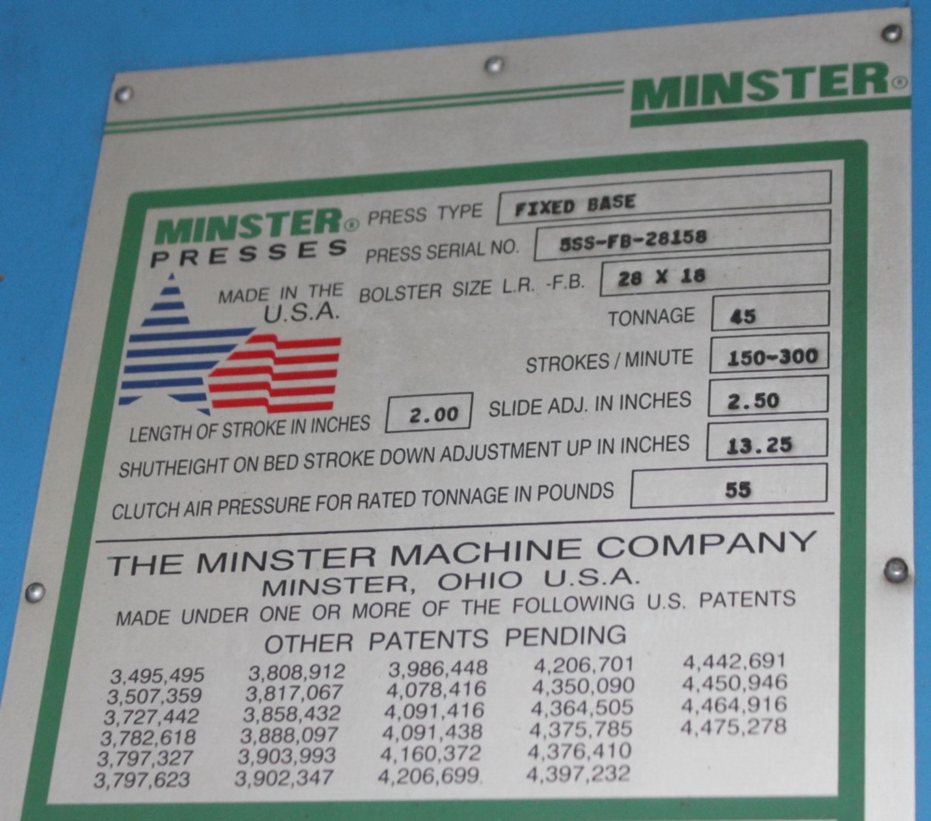 Minster Gap Frame High Speed Punch Press 45 Ton x 28'' x 18'' - Image 15 of 15