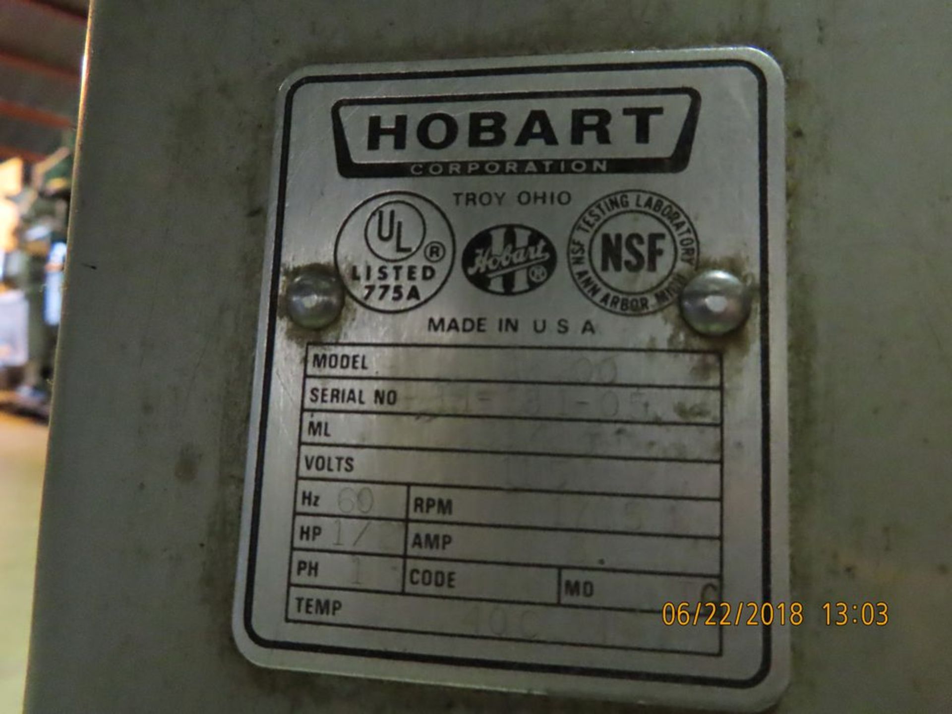 Hobart mod. A-200 Mixer, 20'' x 20'' x 2'' - Image 2 of 2