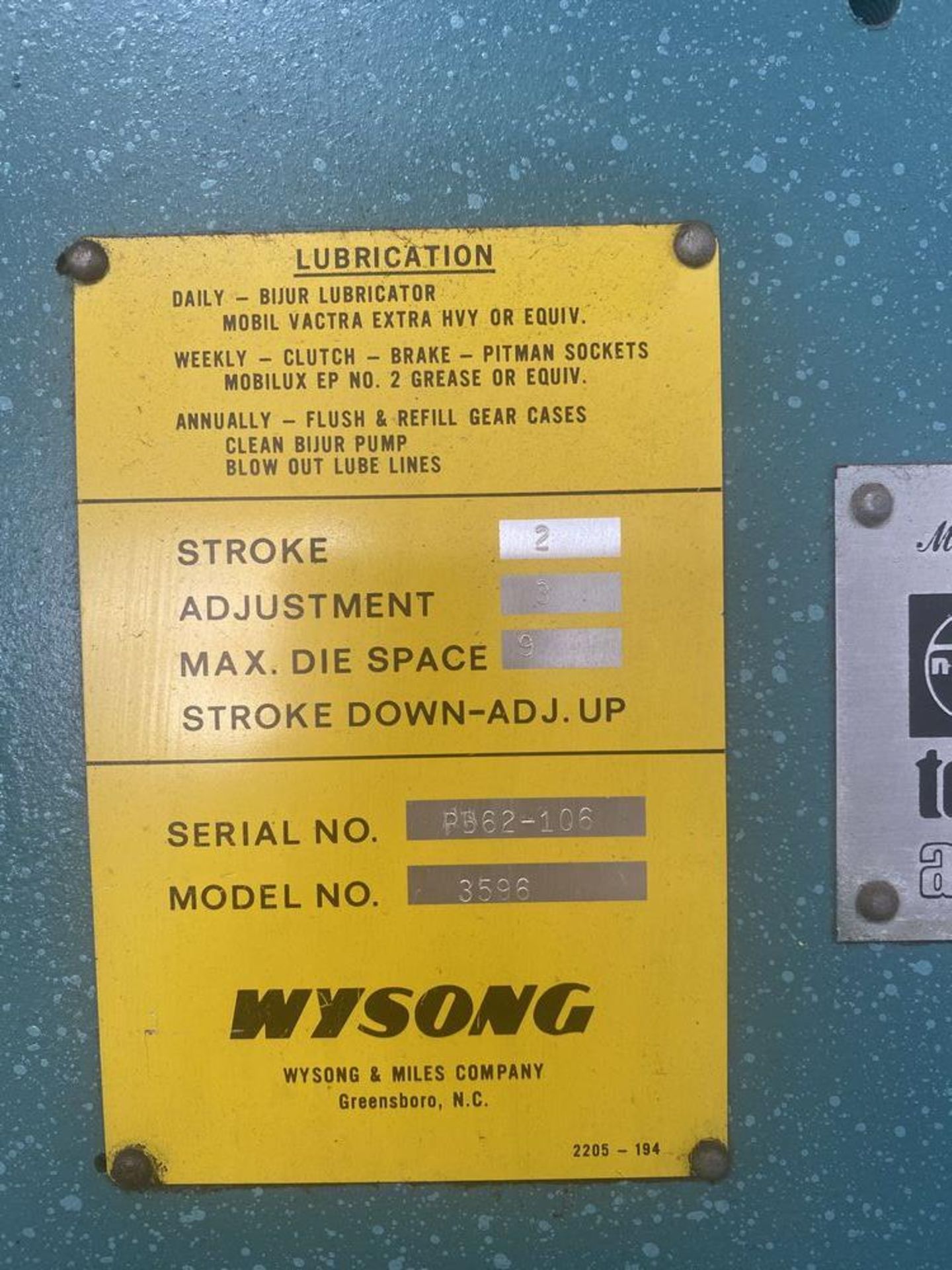 Wysong mod. 3596, 8' x 35-Ton Power Press Brake w/ - Image 4 of 4