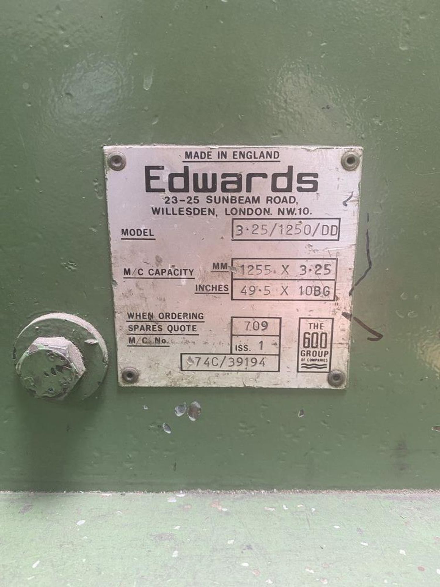 Edwards Truecut mod. 3-25/1250/DD, 5' Power Squaring - Image 3 of 3