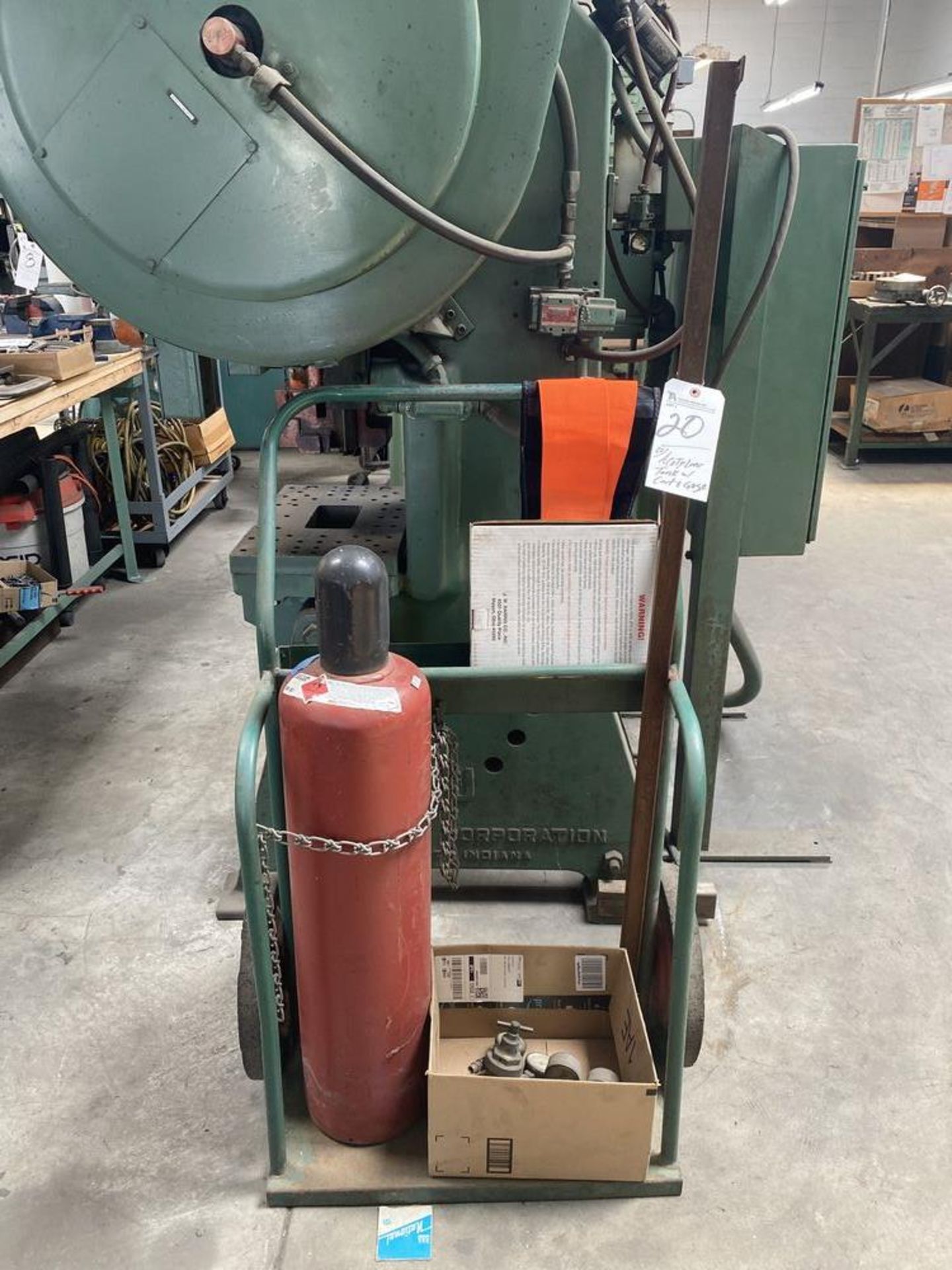 (Lot) Acetylene Tank w/ Cart & Gage