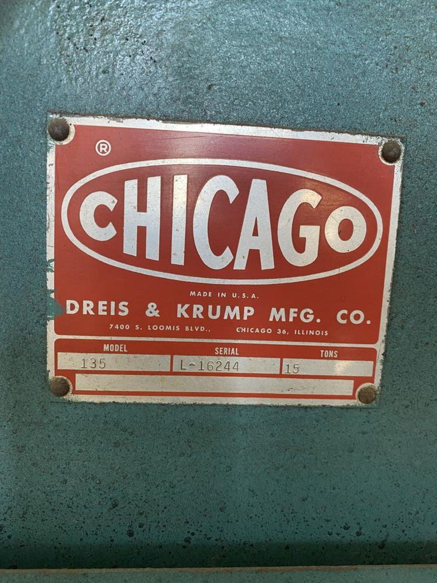 Chicago Dreis & Krump mod. 135, 4' x 15 Ton Power - Image 2 of 2