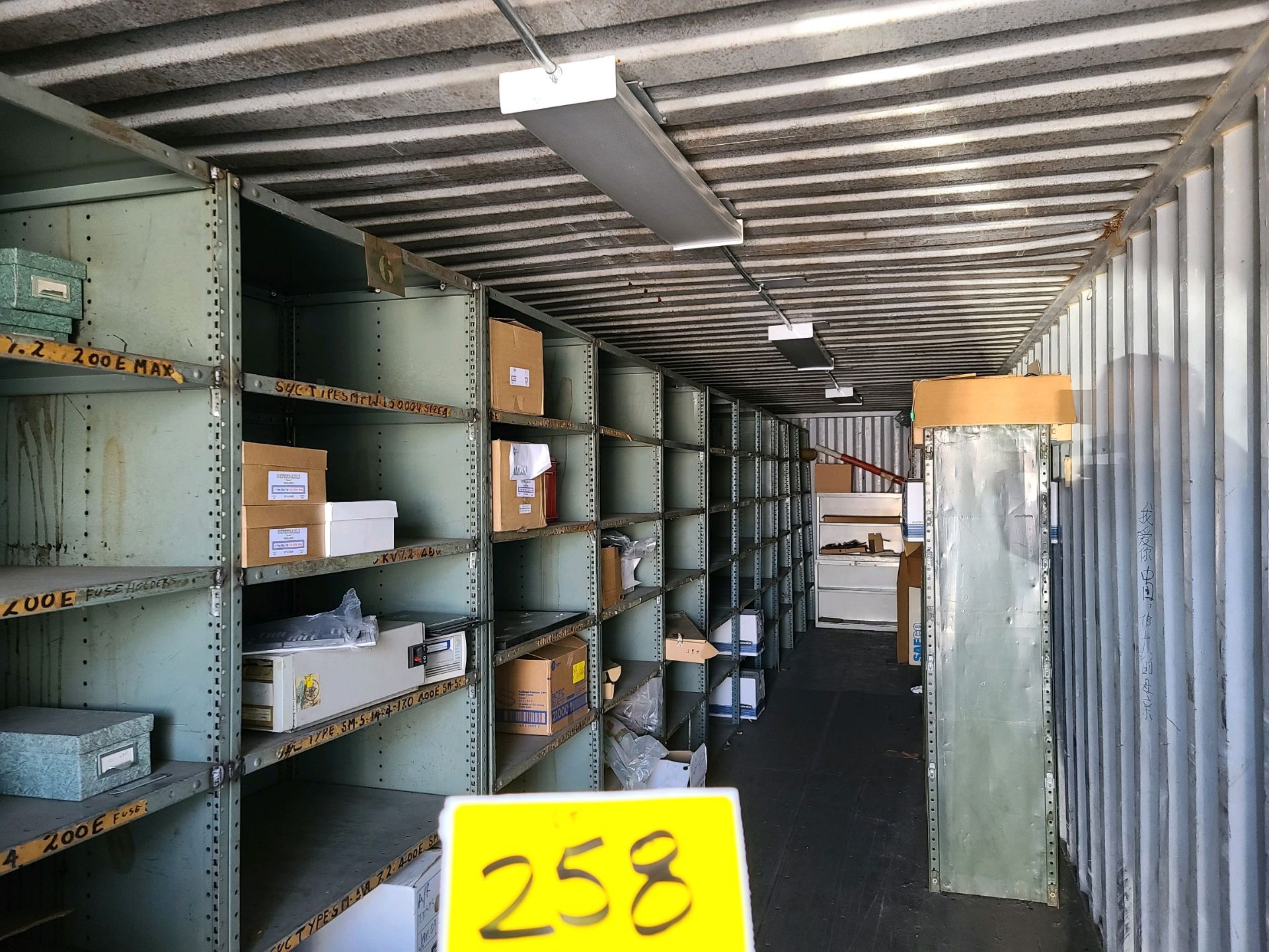 (Lot) Steel Storage Container, 40' x 92'' x 90''T Inside Dimensions w/ Contents, File Cabinets