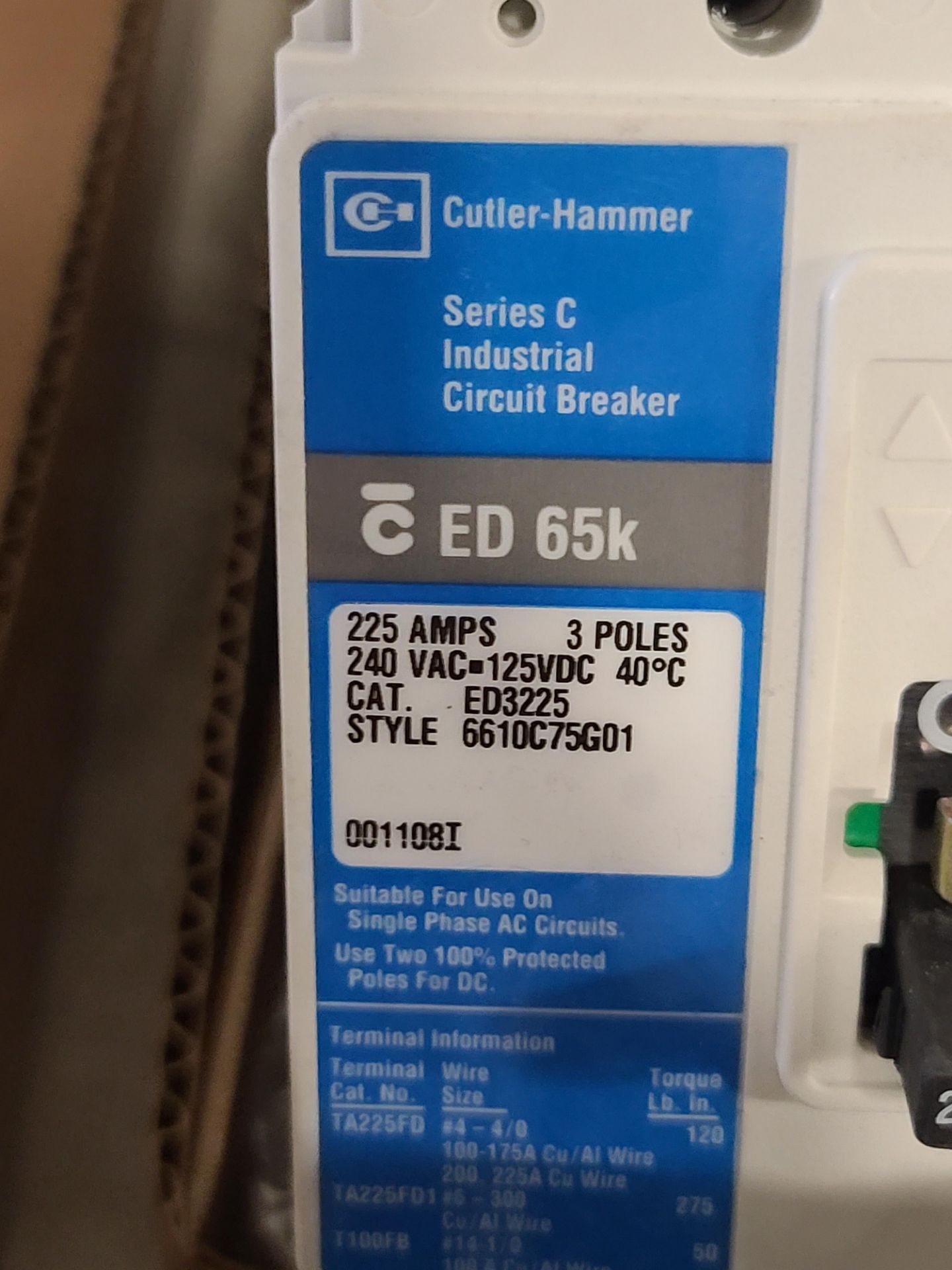 Cutler-Hammer 225 Amp, Cat ED3225 "S" - Image 2 of 2