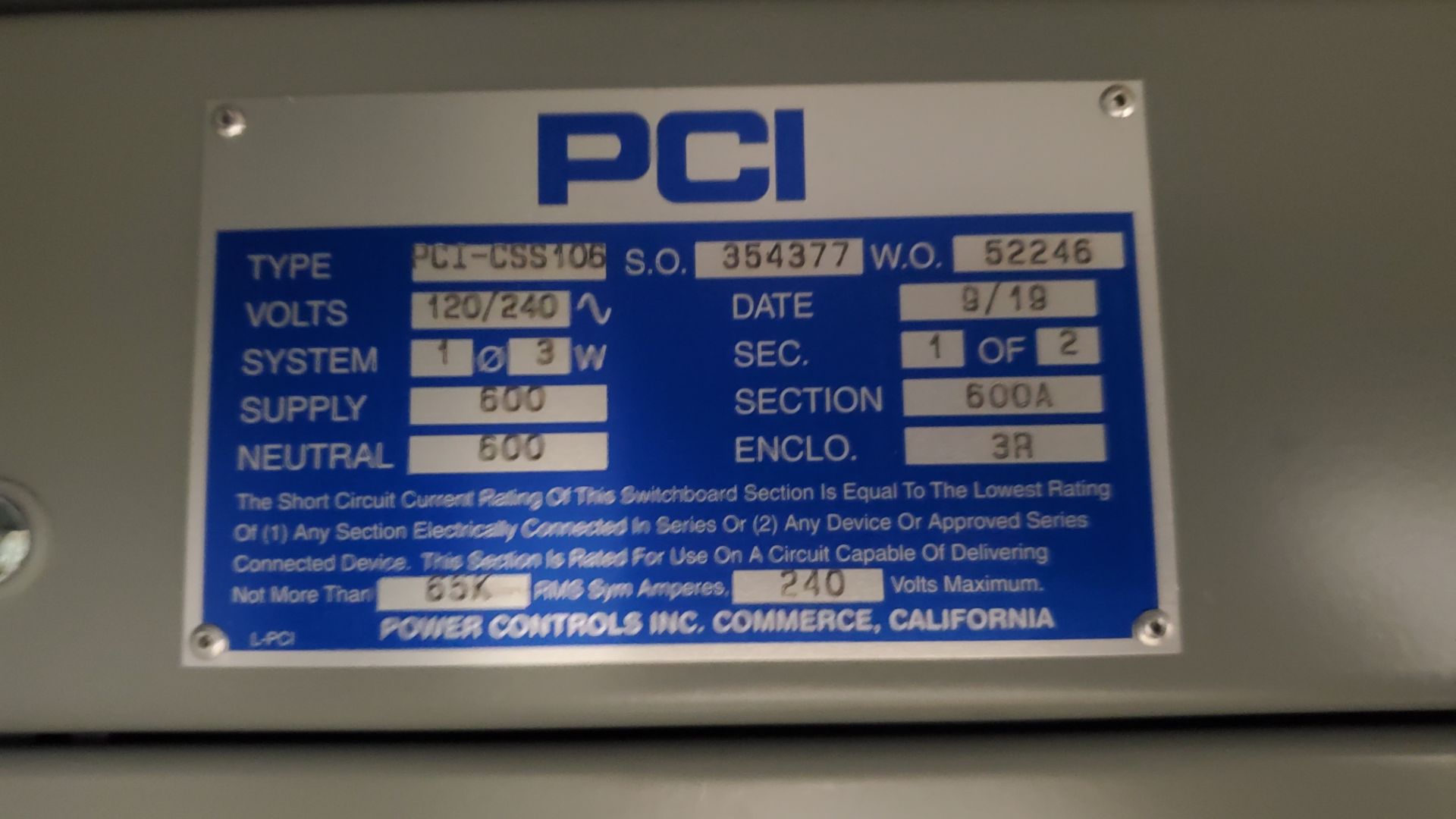 Main Entrance Service Single Phase, 3 Wire, 600 Amp, 120/240 Volts NEMA 3R (LOADING FEES: $200) - Image 3 of 3