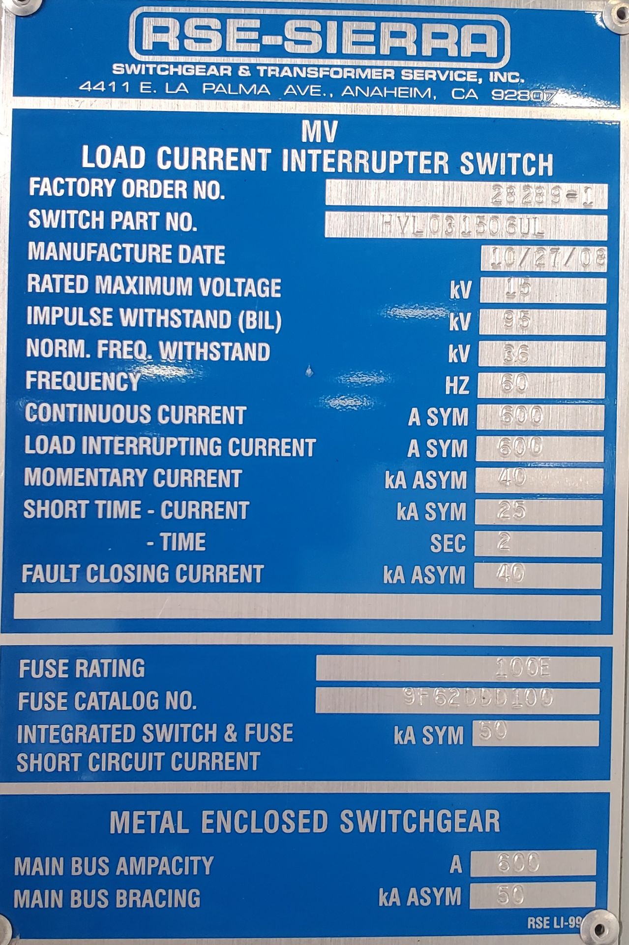 (Lot) RSE-Sierra 15 KV, 600A, Fuse Load (4 Sections) (LOADING FEES: $600) - Image 8 of 10