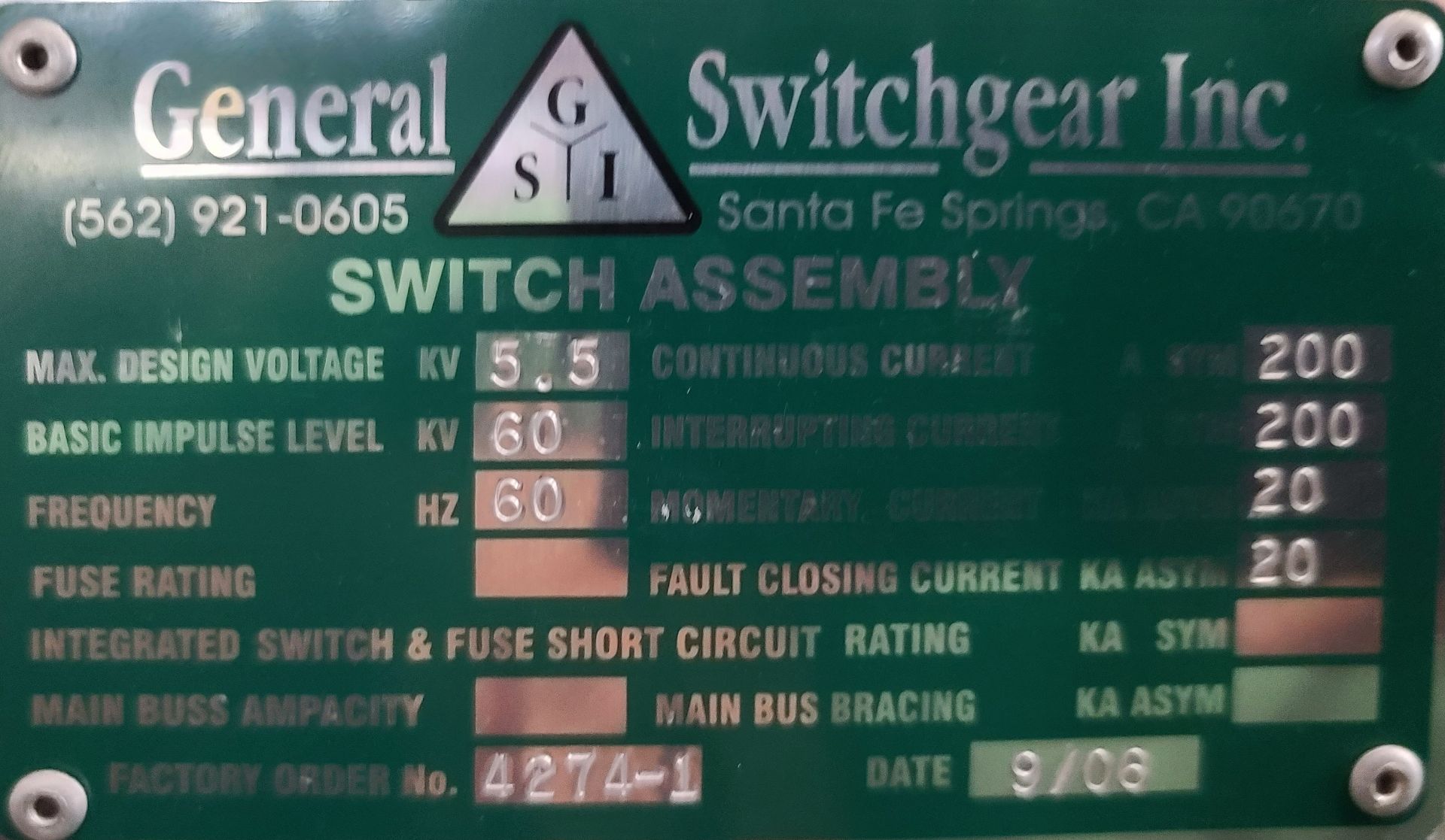 General Switchgear 5kV 200A Load Interrupter Switch (LOADING FEES: $100) - Image 3 of 3
