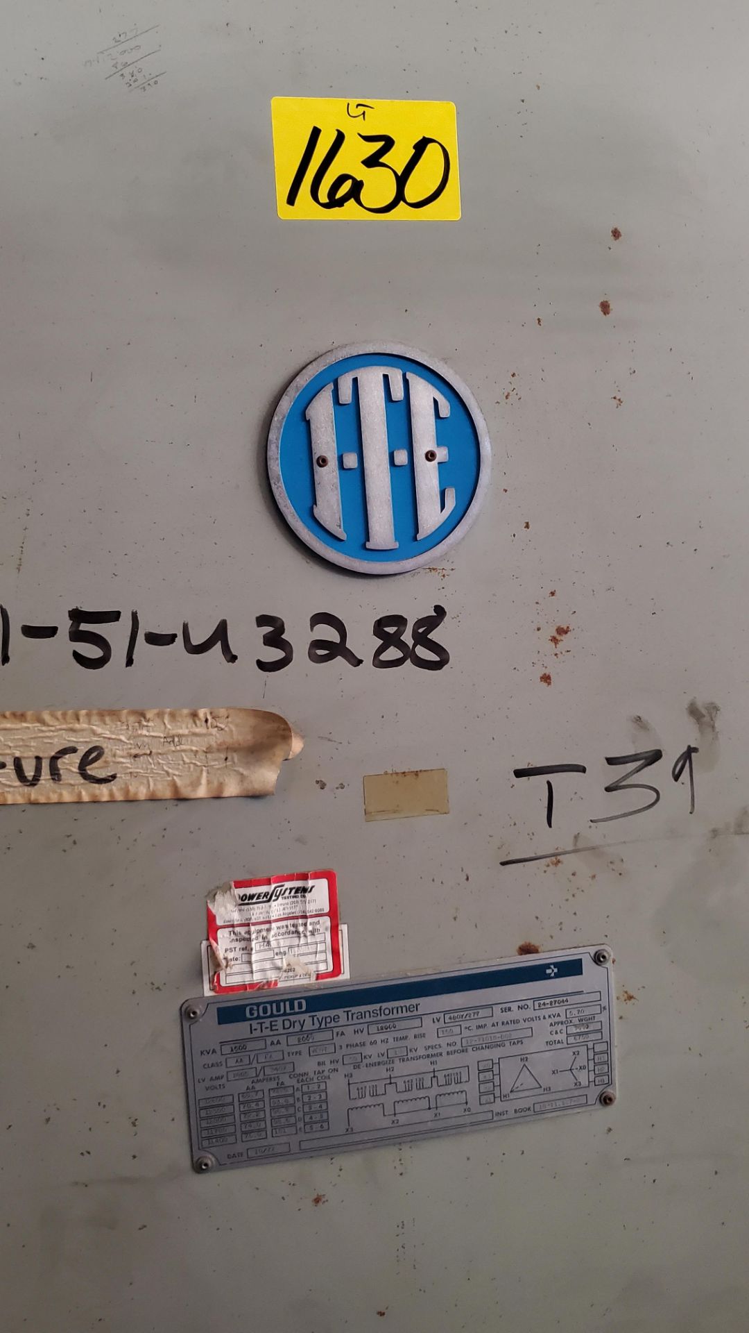 (Lot) ITE 1500/2000 12,000-480Y/277 Dry Transformer (LOADING FEES: $300) - Image 2 of 4