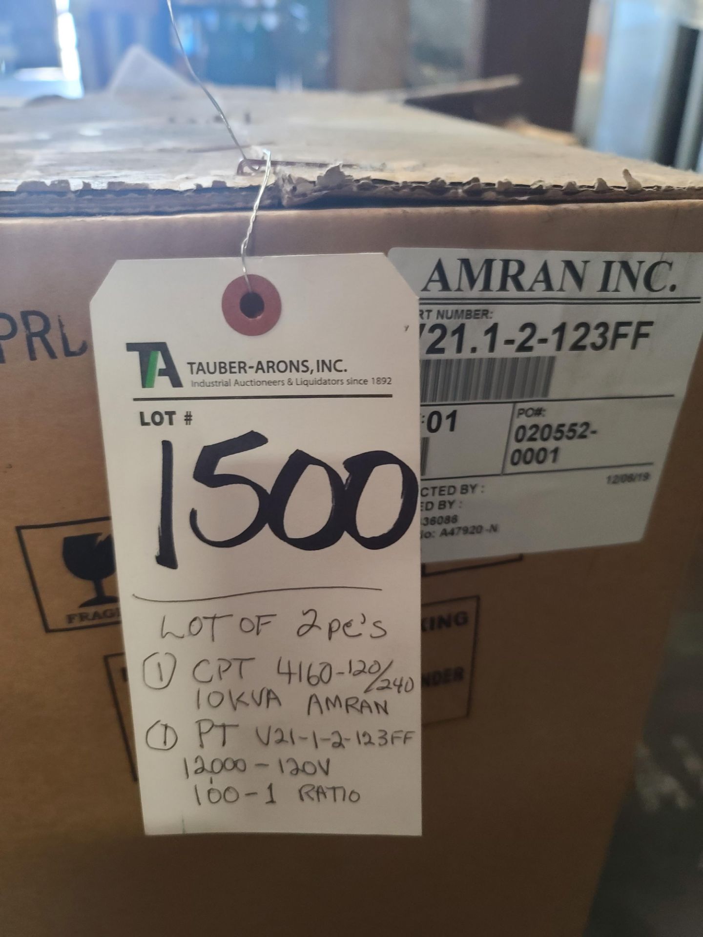 (Lot) (1) CPT 4160-120/240V 10KVA Amran, (1) PT 12,000-120V 100-1 Ratio (LOADING FEES: $20) - Image 3 of 5