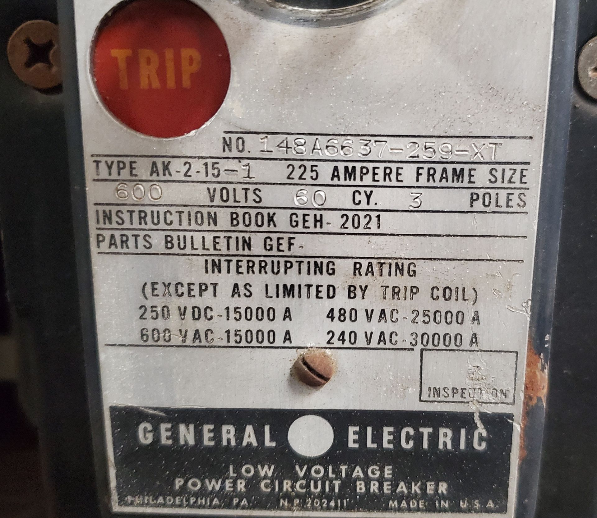 (4) GE Type AK2-25, 600A EO/DO, (1) GE Type Wave - Image 2 of 2