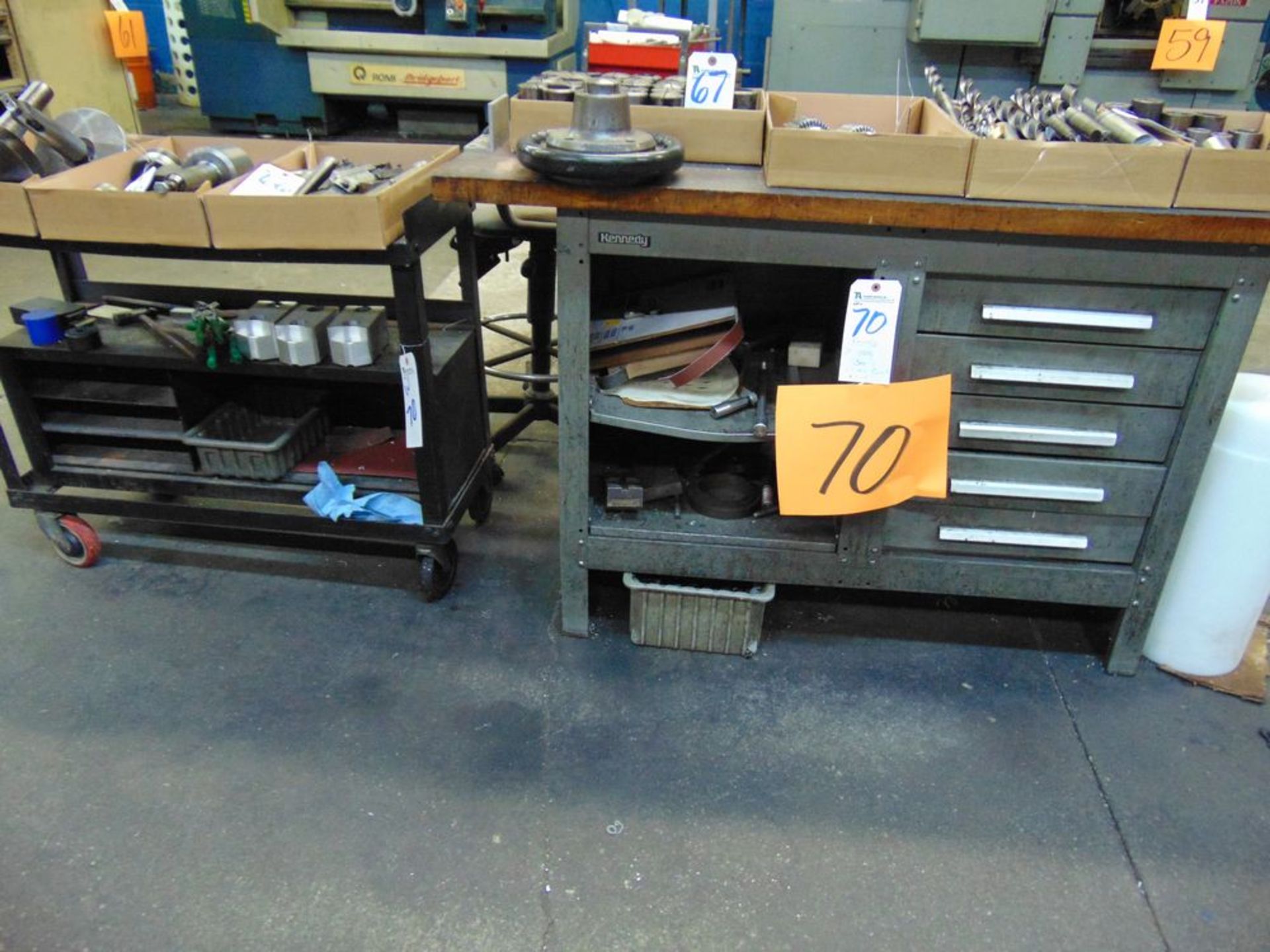 (Lot) Kennedy Tool Box w/ Misc. Contents & Cart