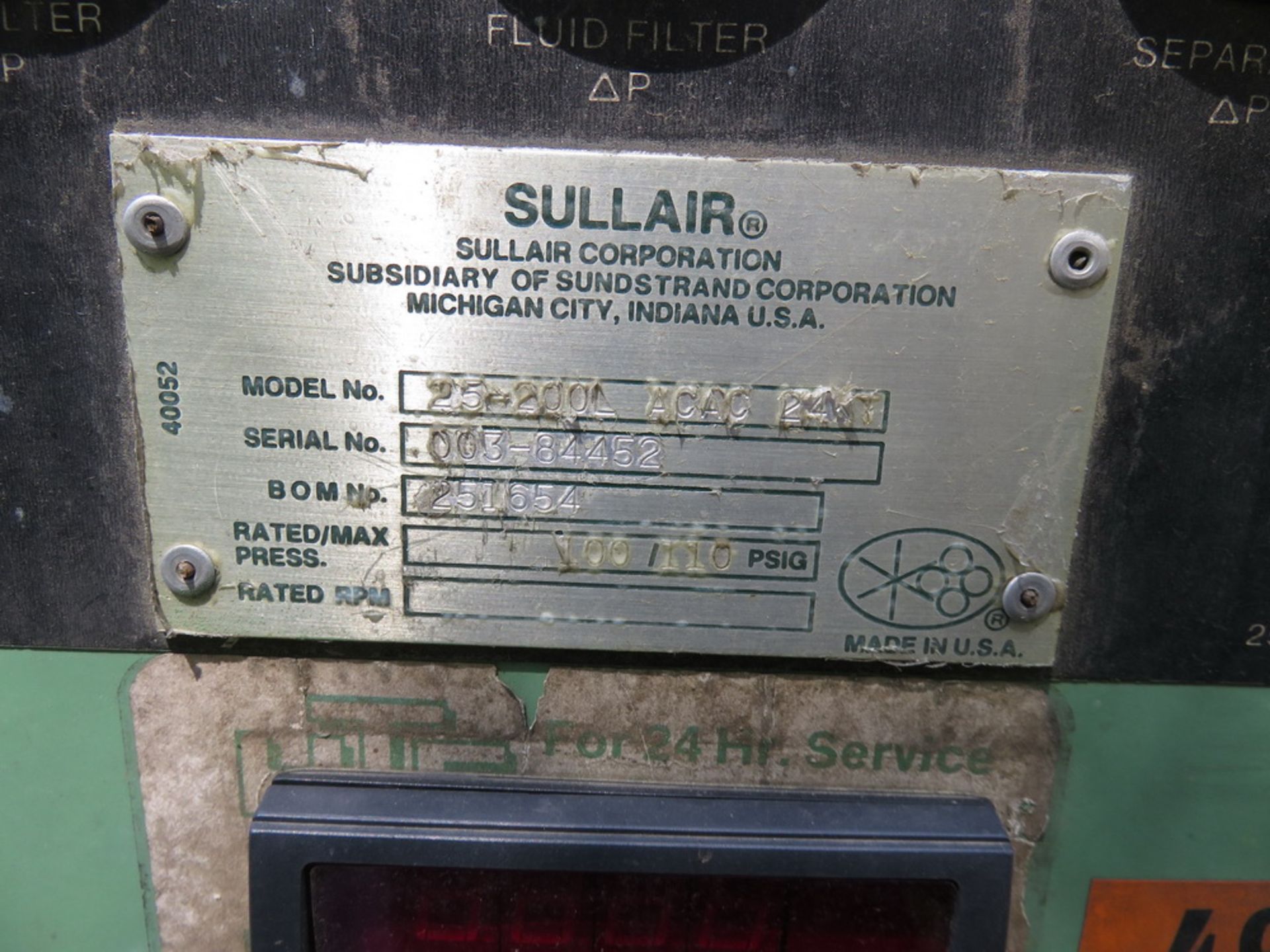 Sullair LS25-200L ACAC 24KT Rotary Screw Air Compressor - Image 3 of 7