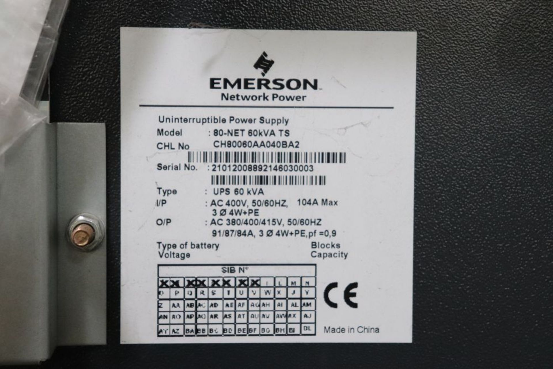 Emerson Chloride 80-NET UPS 60 kVA TS Uninterruptible Power Supply w / Elsy Battery Pack - Image 5 of 12