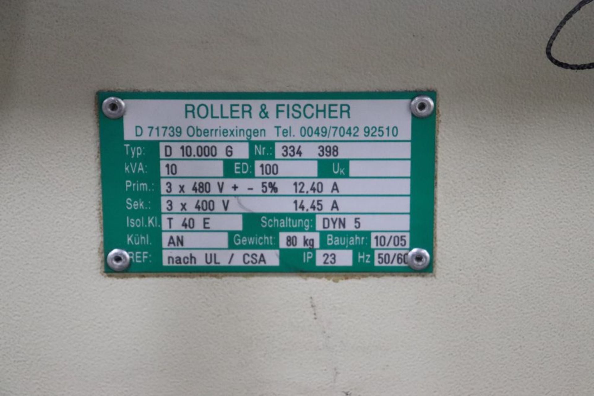 Roller & Fischer D 10.000 G 10 Kva 480V / 400V Transformer - Image 4 of 7