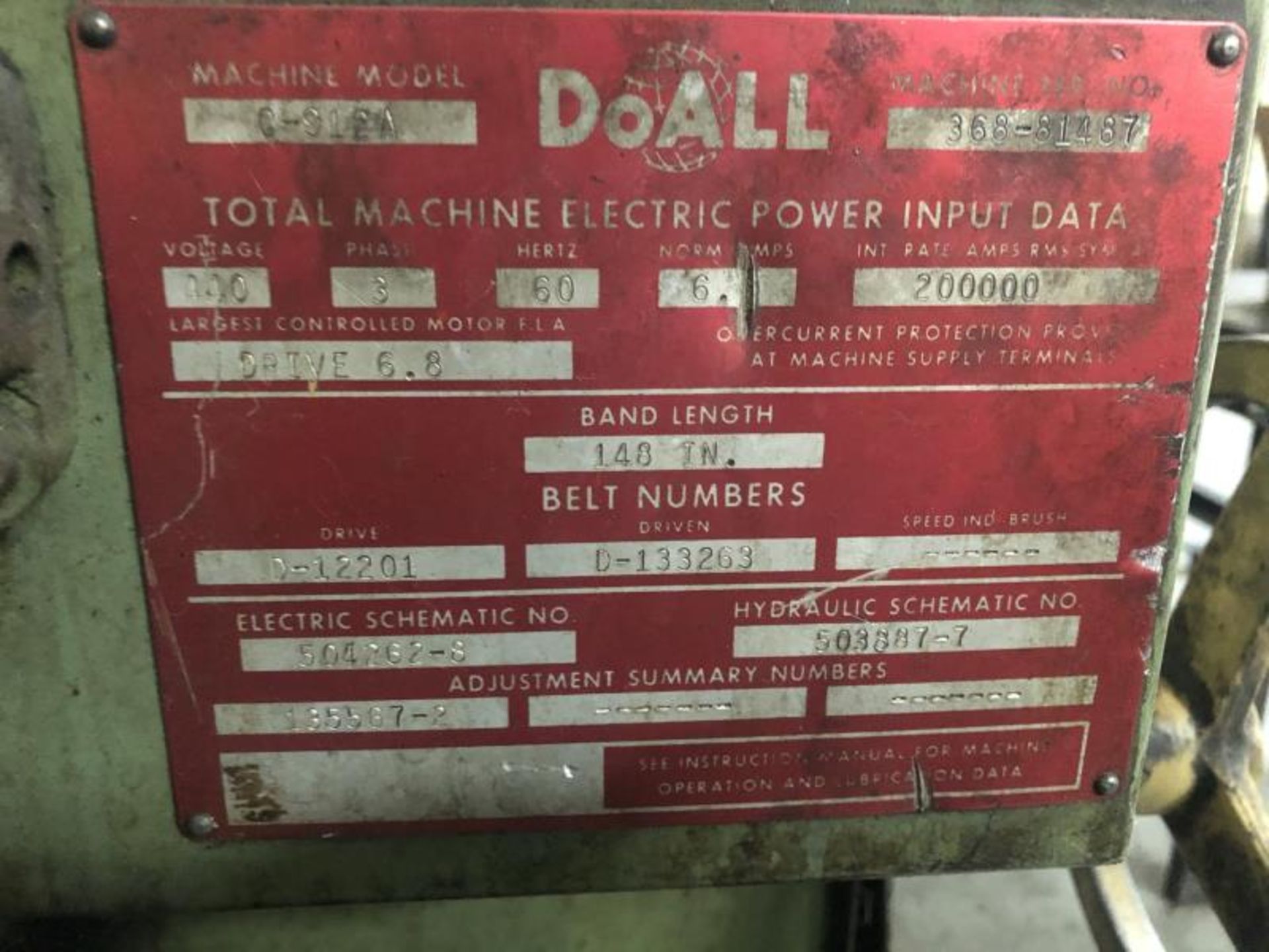 DoAll metal bandsaw horizontal, M: C-912A with roller bed - Image 6 of 6
