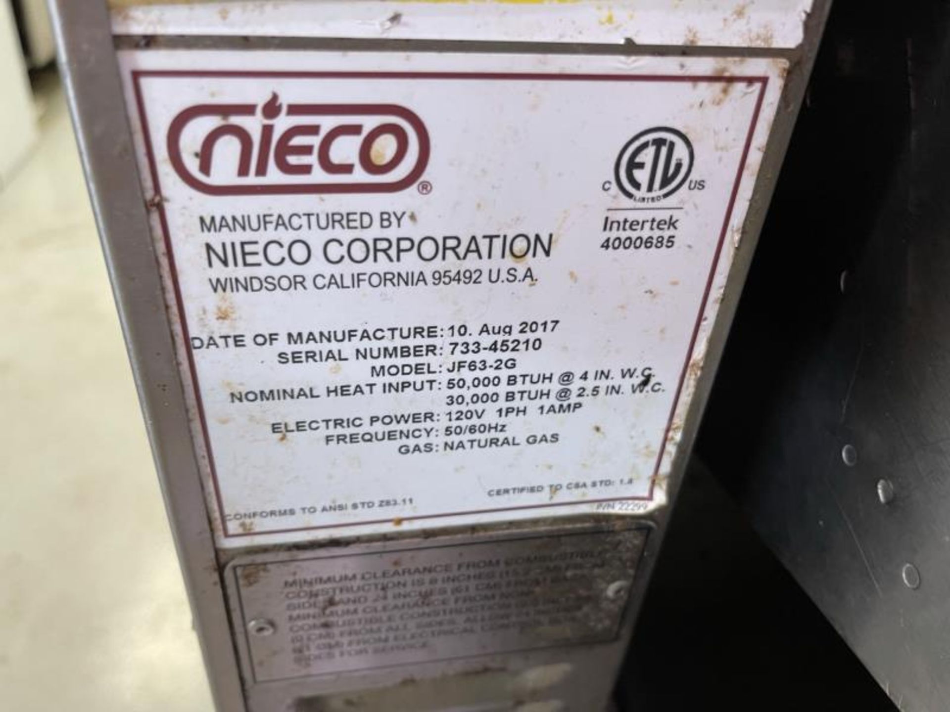 Nieco Briolvection oven, 2017, natural gas, M: JF63-2G - Image 8 of 8