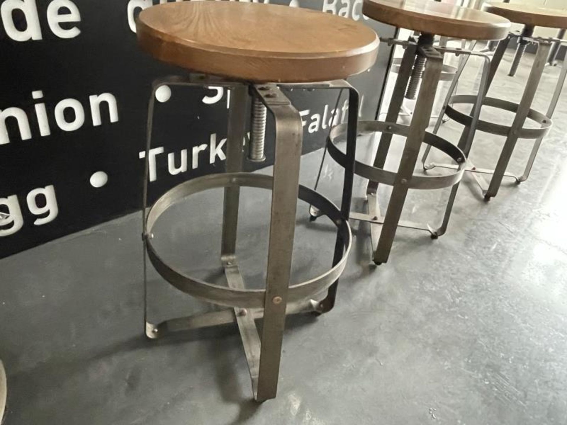 Lot of 10 wood top with stainless steel base bar stools - Image 6 of 6