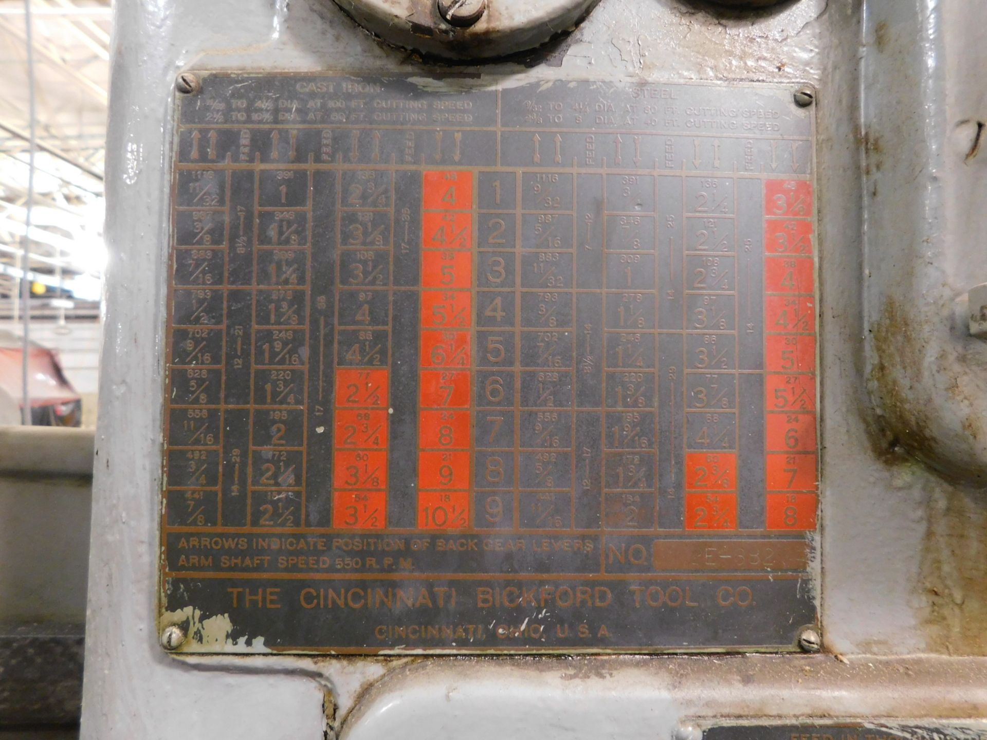Cincinnati Bickford Super Service 4' Arm/11" Column Radial Drill, SN 2E-382, Box Table, L-Shaped - Image 9 of 12