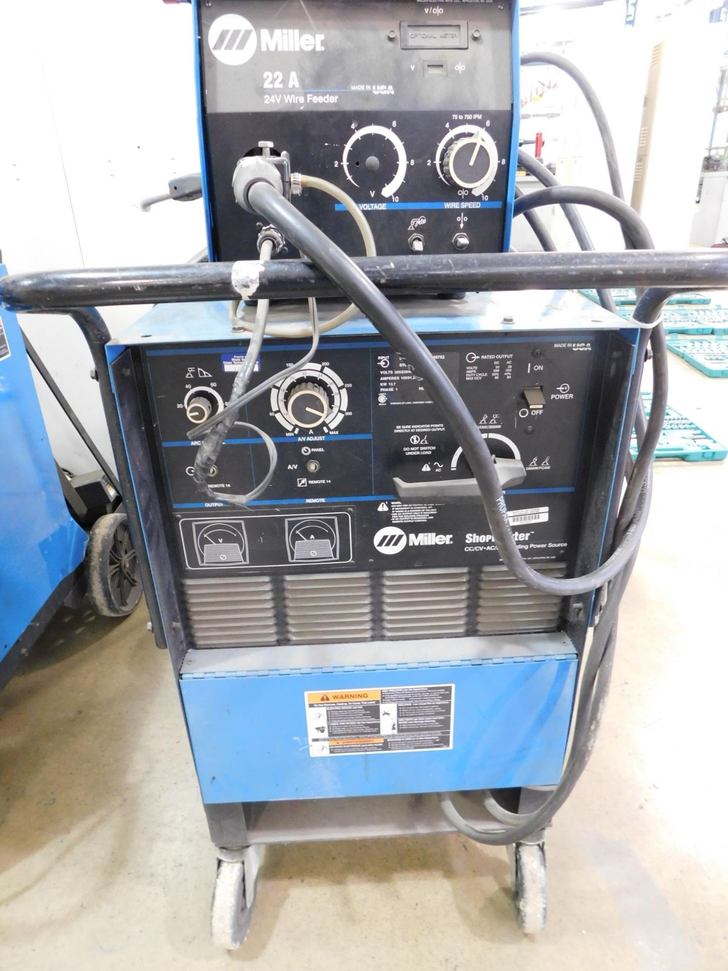 Miller Shopmaster Mig Welder, SN KK158752, 230 V, 1 phs., with Miller 22A Wire Feeder