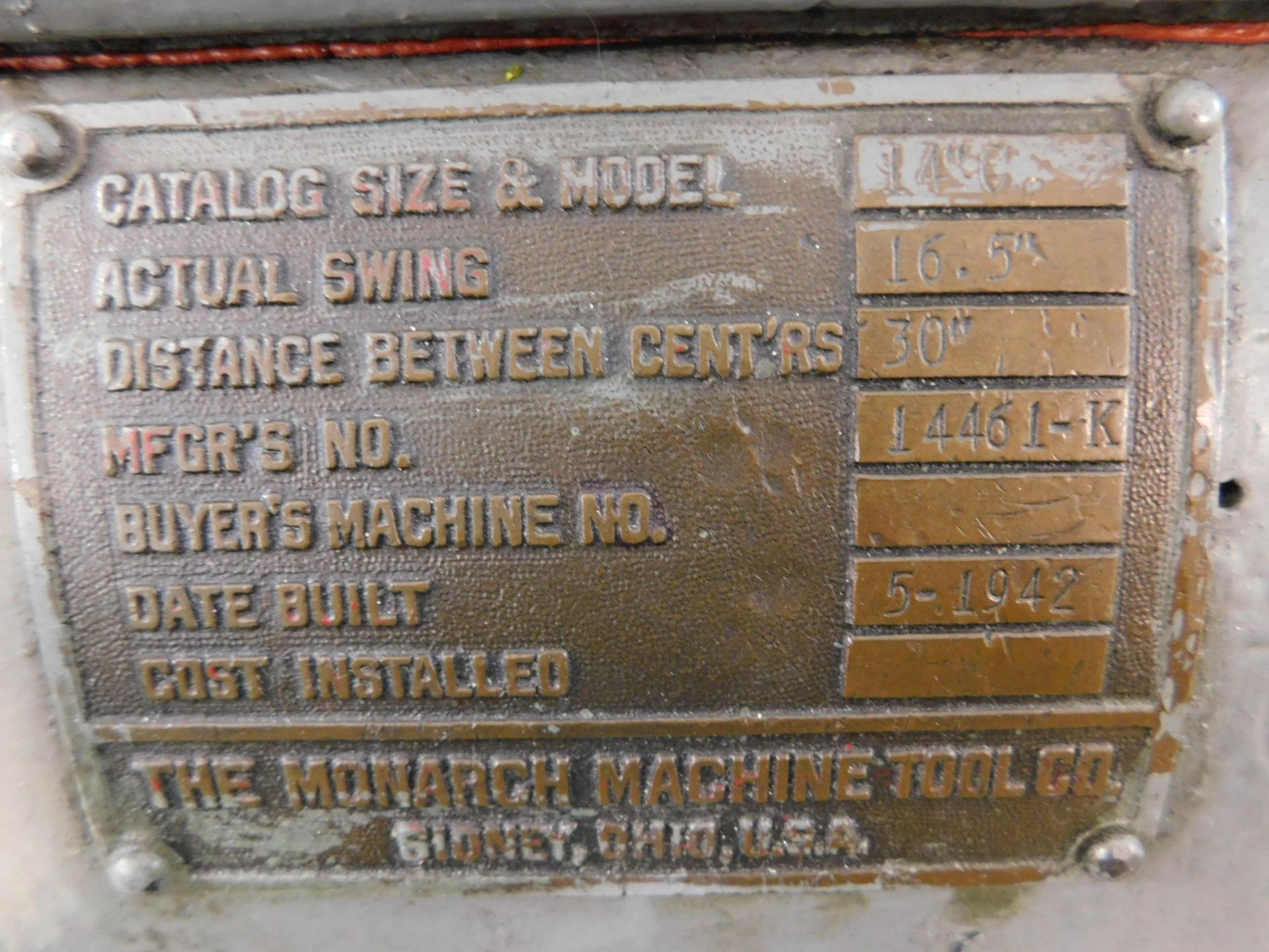 Monarch 16" x 30" Engine Lathe, SN 14461-K, with Anilam Wizard 411 2-Axis Digital Readout - Image 8 of 11