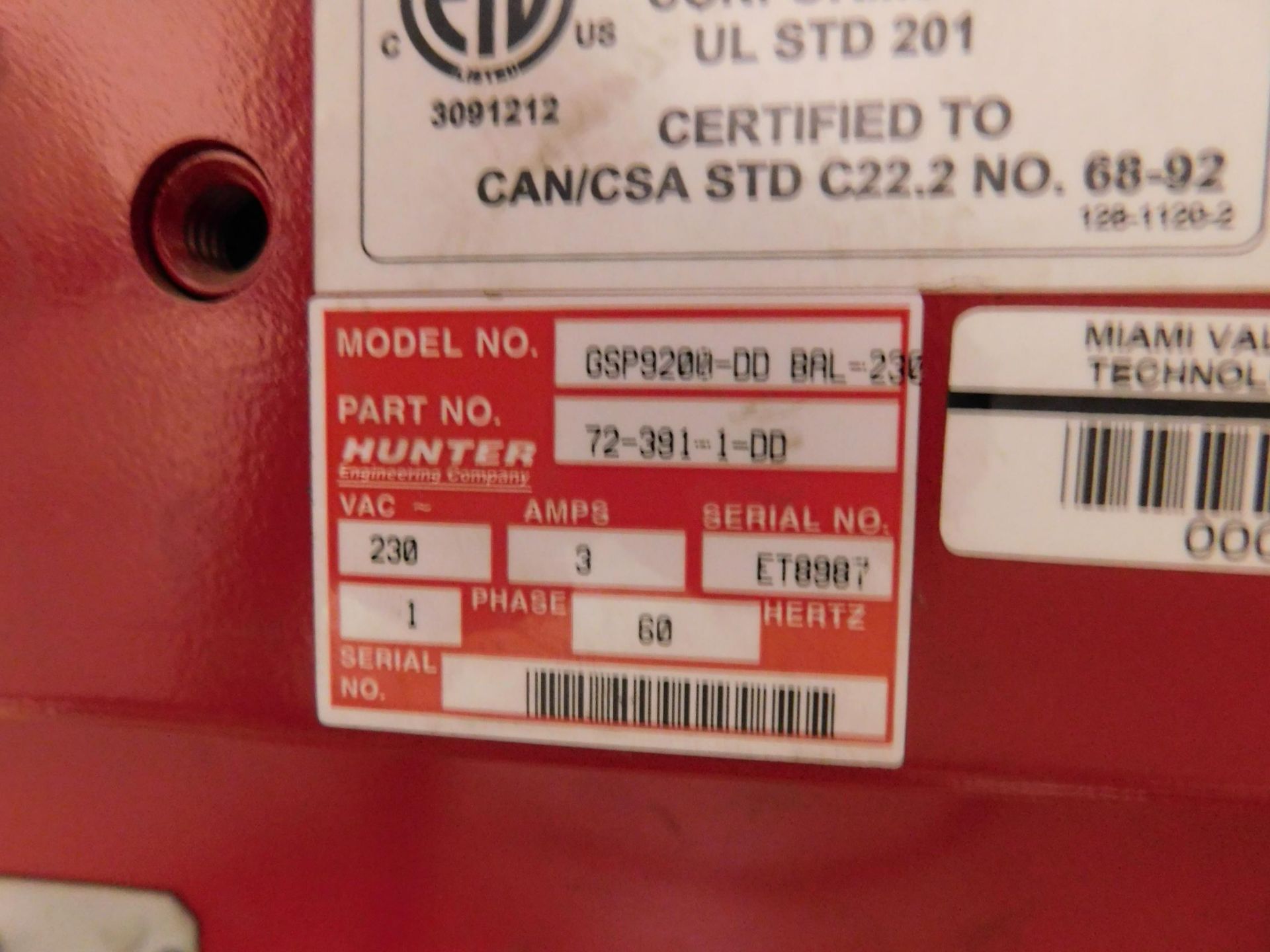 Hunter Model GSP 9200-DD BAL-230 Wheel Balancer, SN ET8987, 230V, 1 phs. - Image 5 of 5