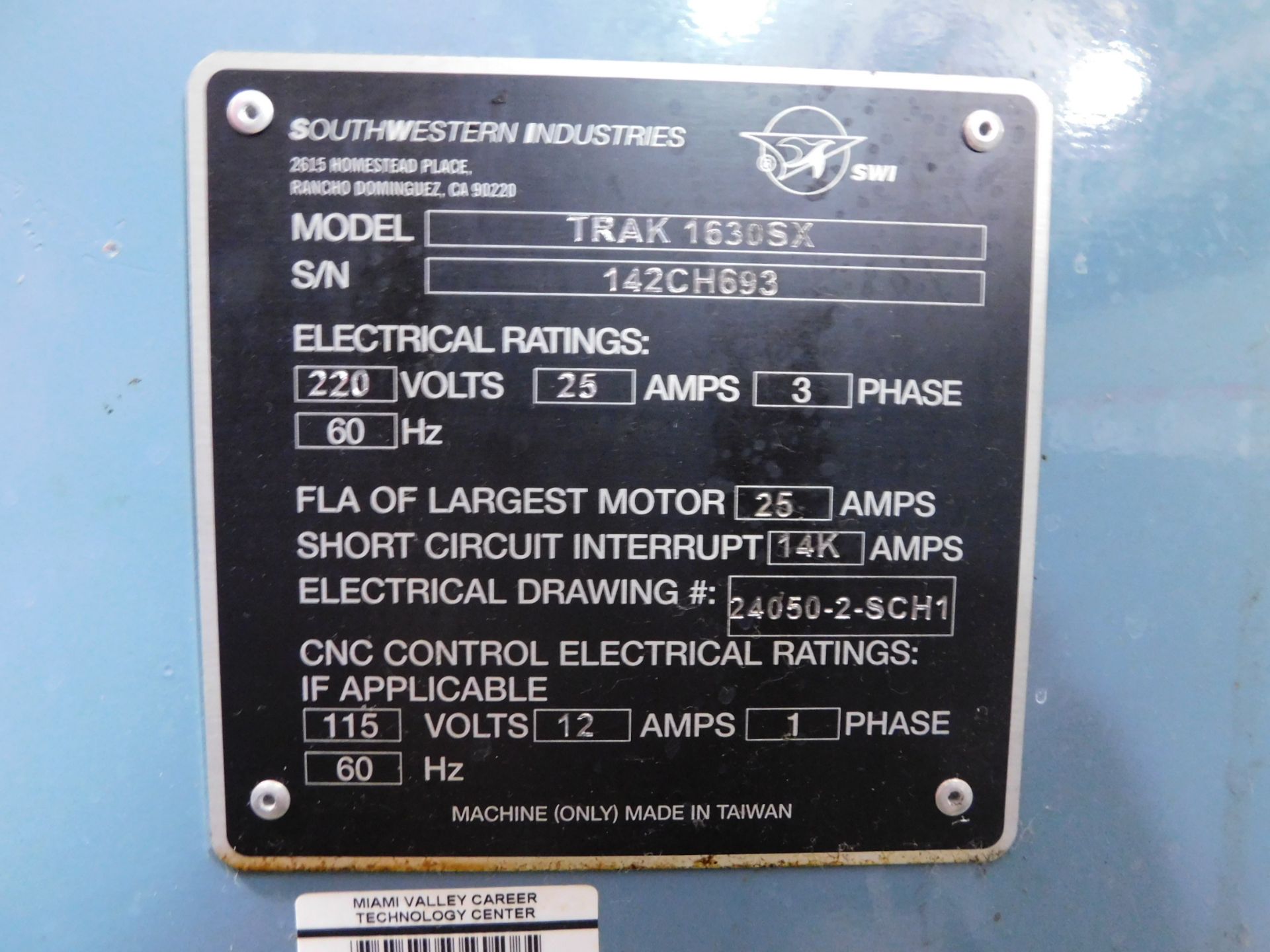 Southwestern Industries TRAK TRL1630SX CNC Lathe, SN 142CH693, with Proto Trak SLX CNC Control, - Image 12 of 12