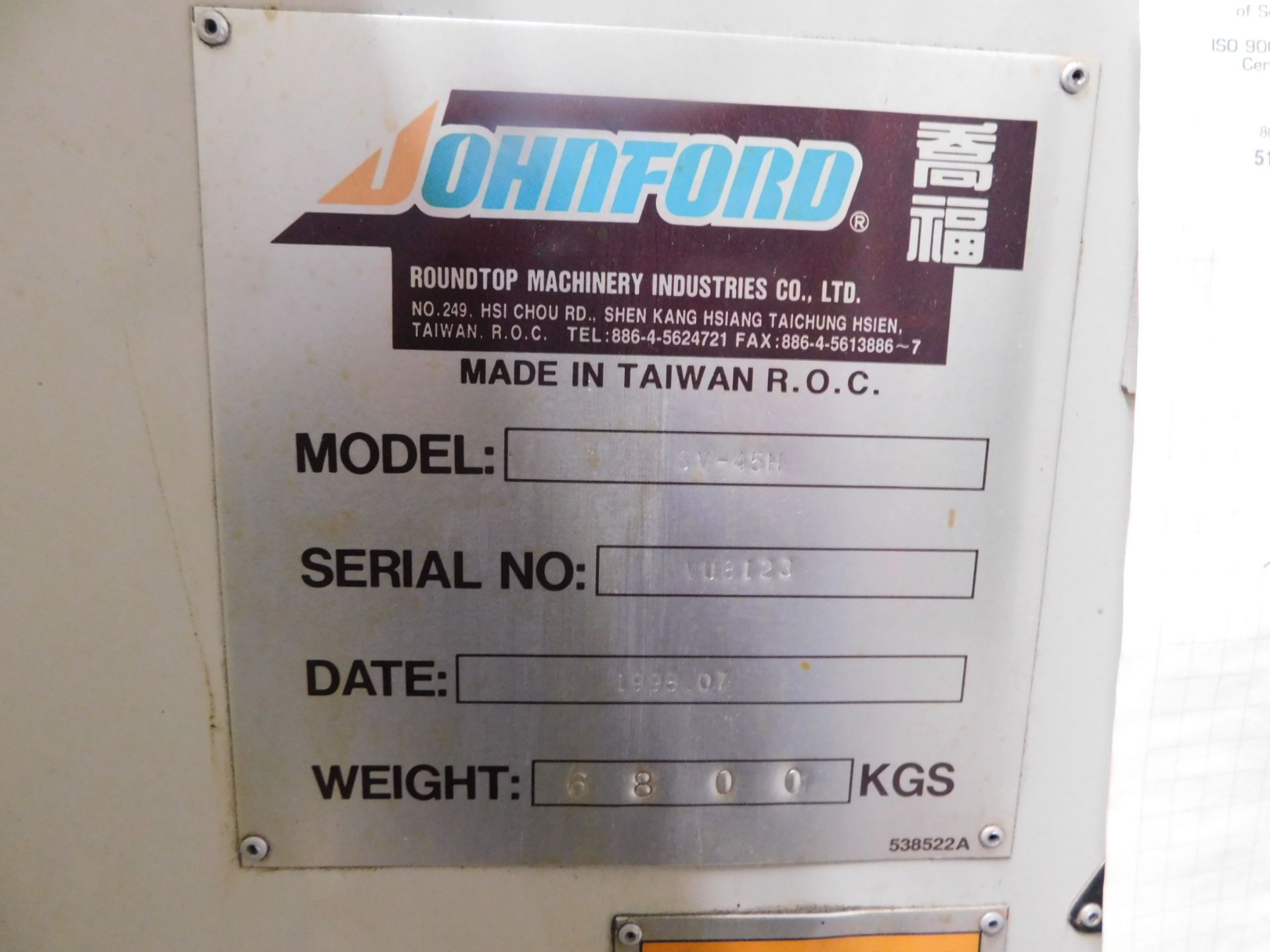 Johnford SV-45H CNC Vertical Machining Center, SN VU8123, New in 1998, 19.7" x 48" Table, Fanuc 18M - Image 16 of 16