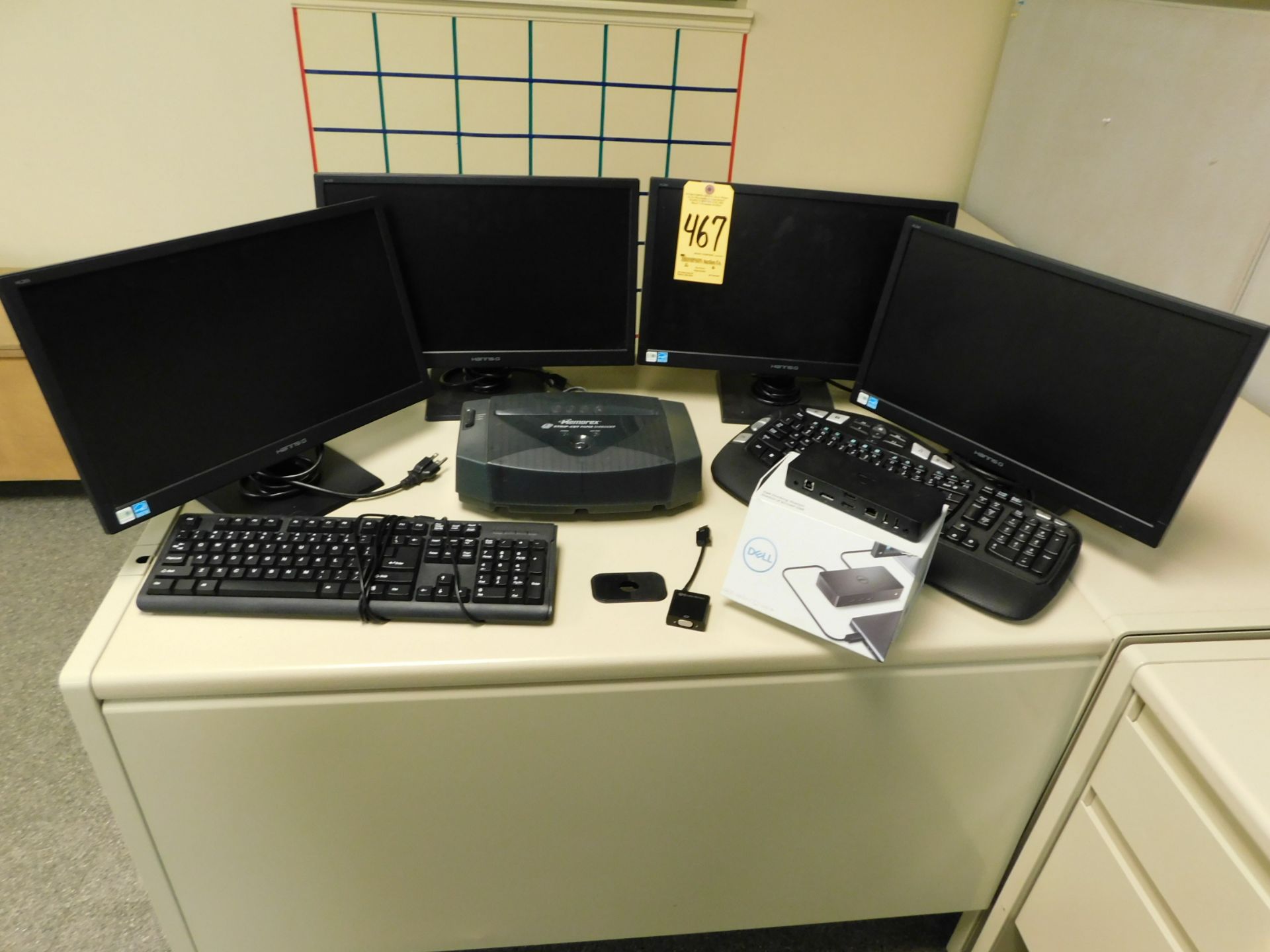 (4) Misc. Monitors, Paper Shredder, and Dell Docking Station