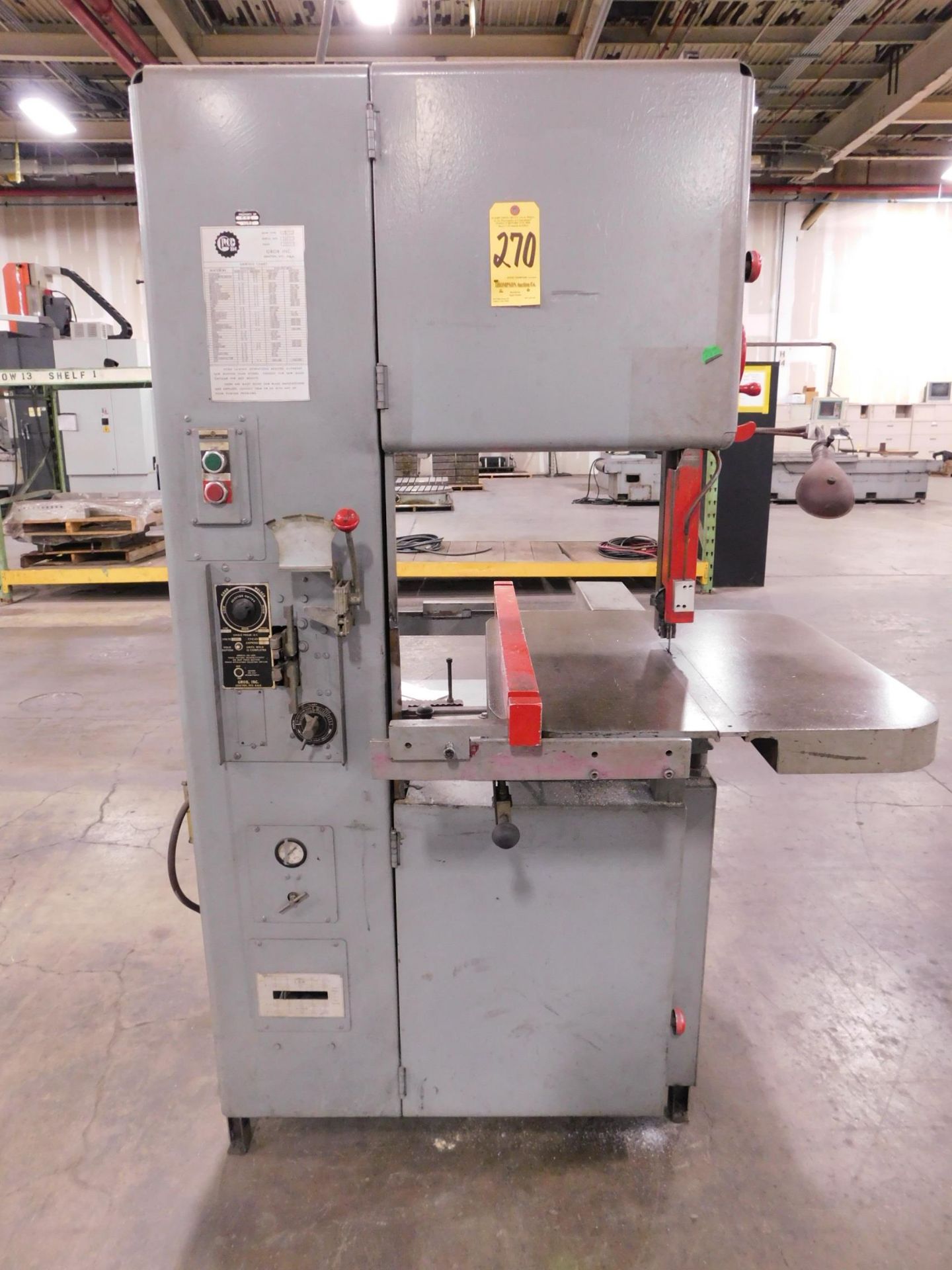 Grob Model 4V-18 Vertical Band Saw, s/n 3369, Blade Welder, Fence