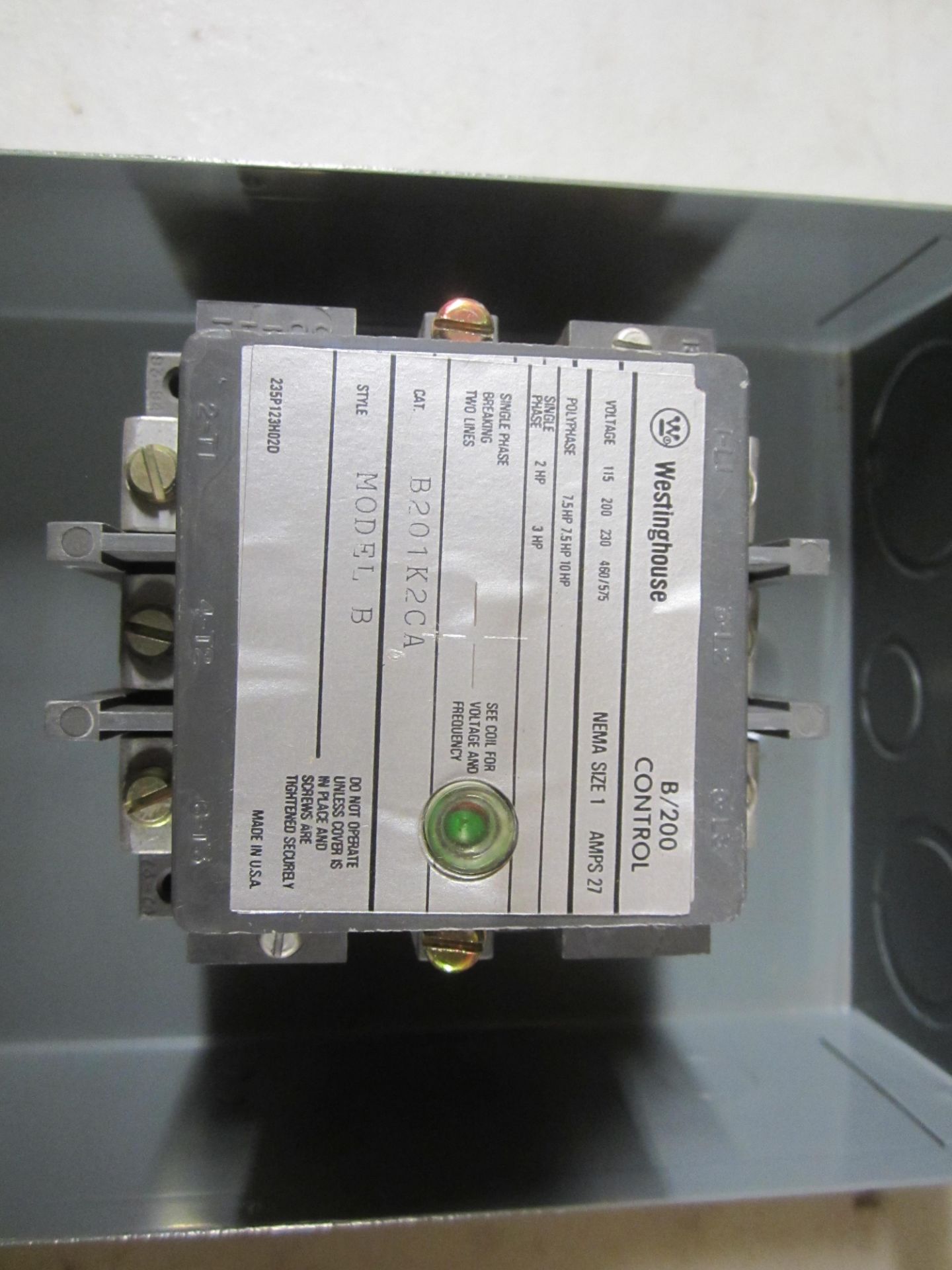 Westinghouse B201K2CA NEMA Size 1 Motor Starter with Enclosure - Image 2 of 2