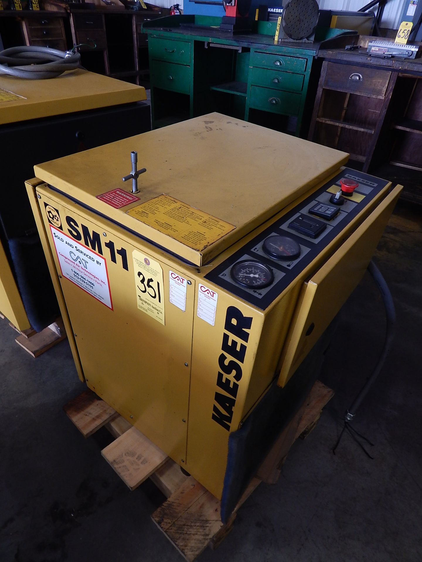 Kaeser Model SM11 Rotary Screw Air Compressor, s/n 01115938, 10 HP, 48 CFM, , New 1997, 9,351 Hours