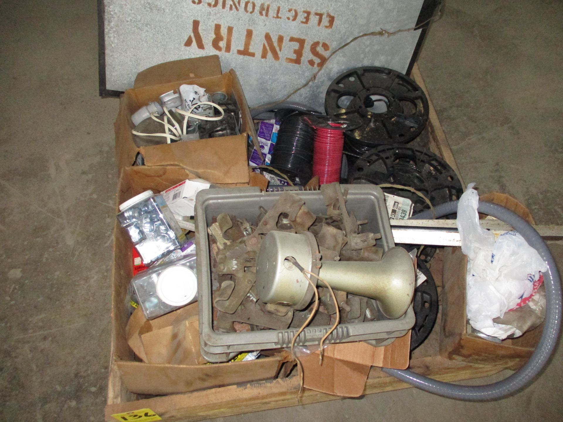 Wooden Box with Misc. Wire and Electrical Parts