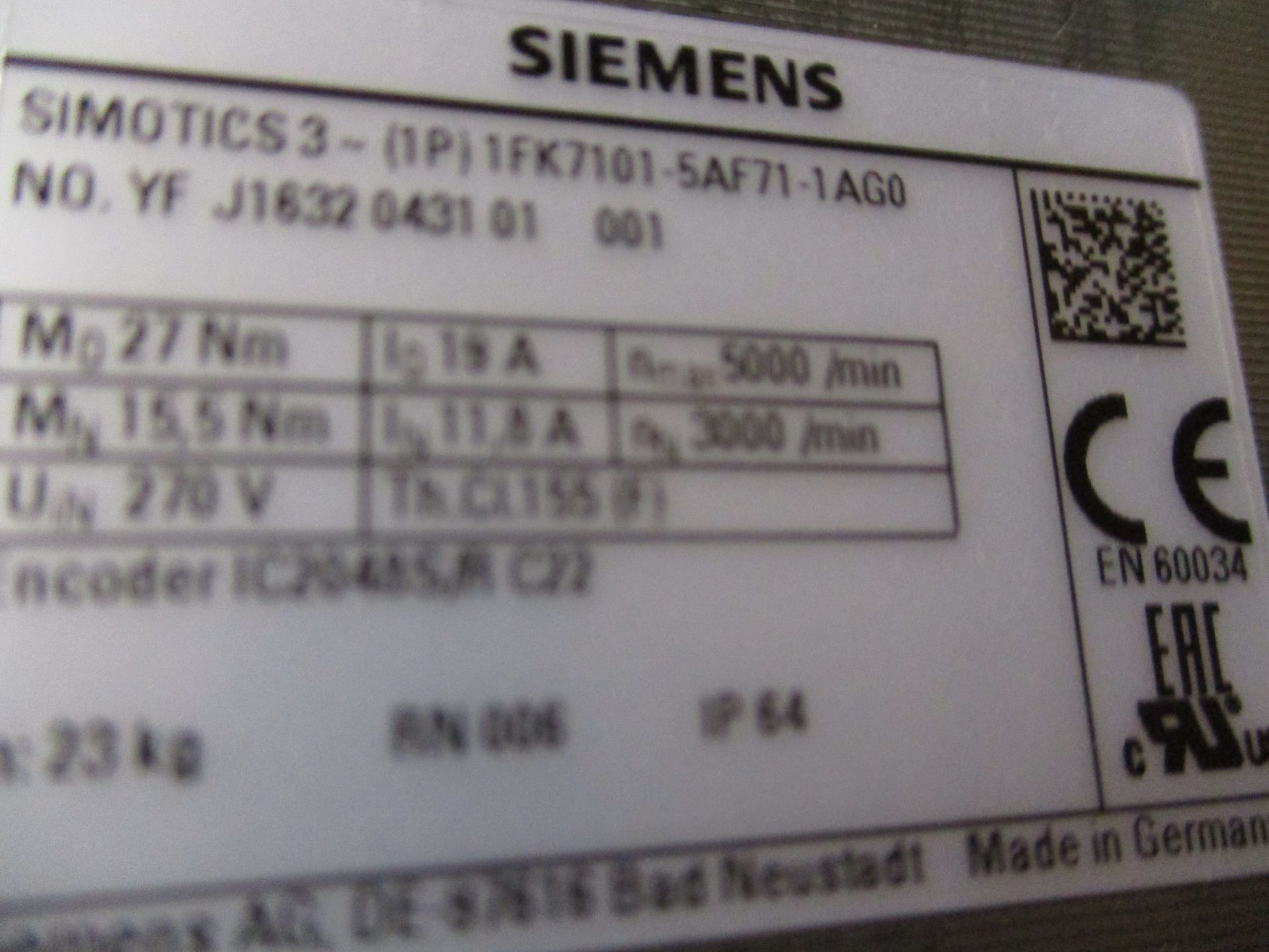 Siemens Simotics 3 - (IP) 1FK7101-5AF7HAGO Motor - Image 3 of 3