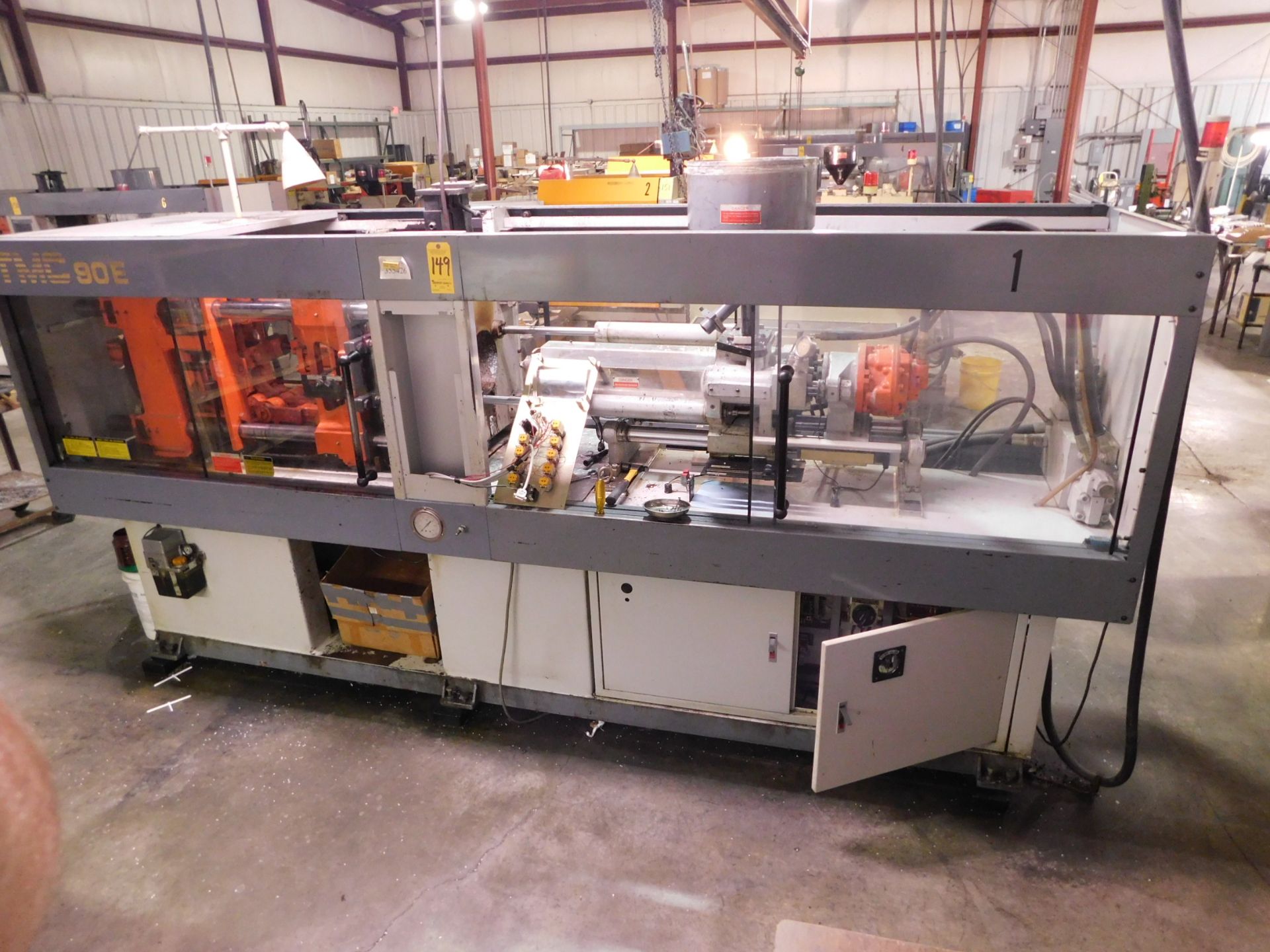 TMC Model TMC-90E Plastic Injection Molding Machine, s/n 9402016, New 1994, 90 Metric Tons, 100 U.S.