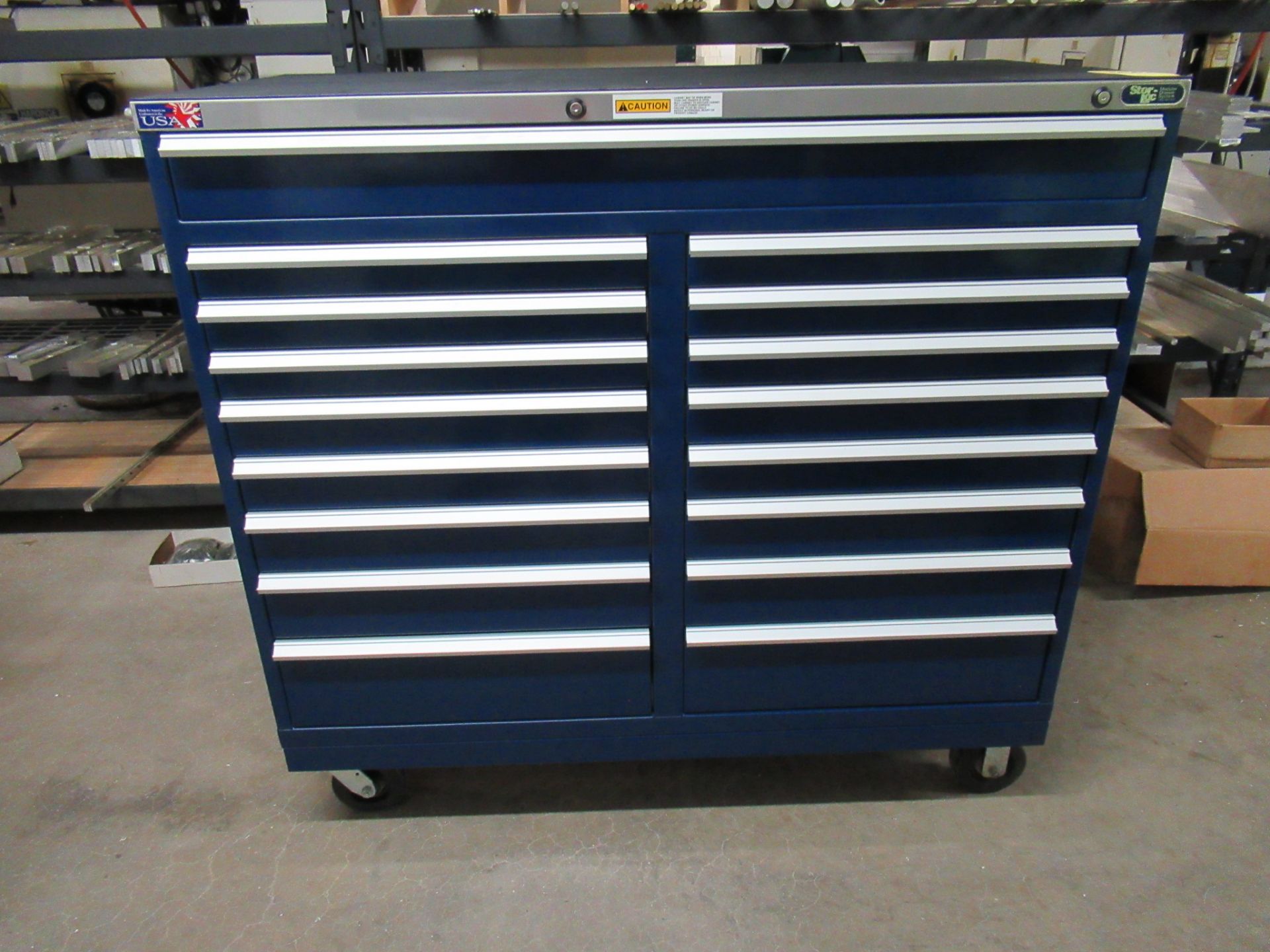 Stor-Loc 17 Drawer Upright Tool Chest, 58 1/2" Wide X 27 1/2" Deep X 55" Tall, on Casters, Like New