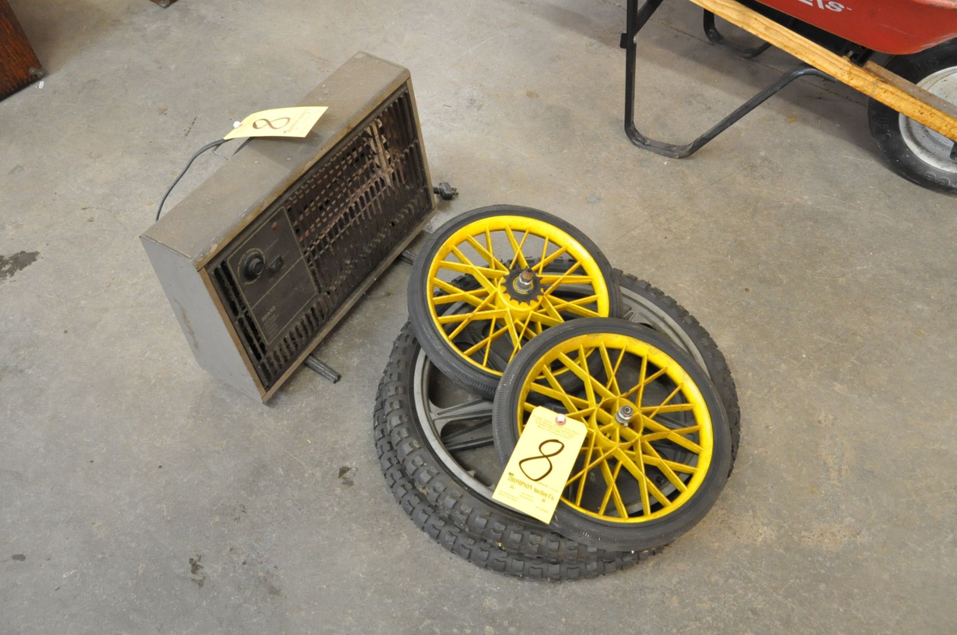 (2) Pairs Cart Wheels and (1) Electric Heater