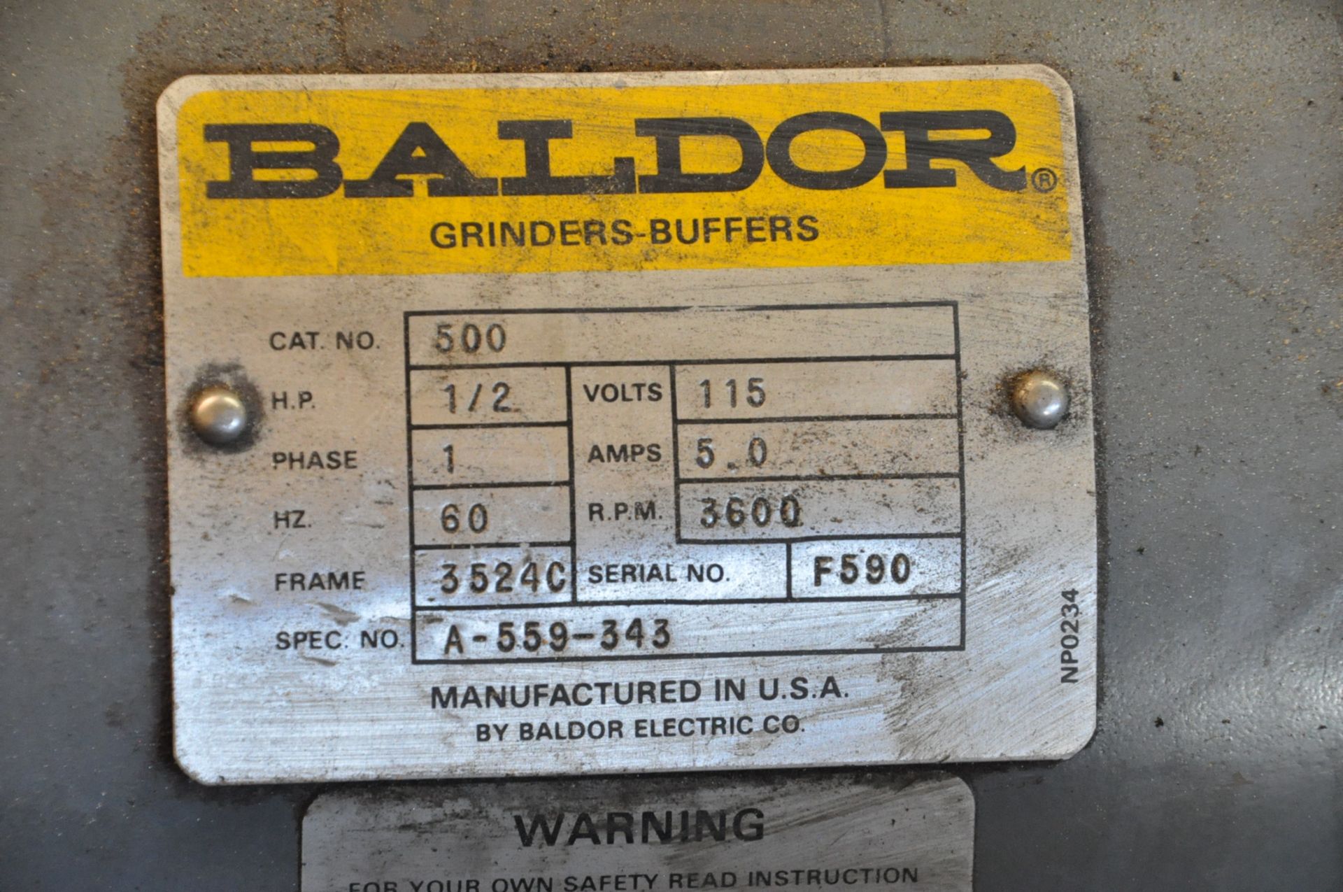 Baldor Cat. 500, 6" x 1/2-HP Double End Diamond Wheel Tool Grinder, s/n F590, Single Phase, Must - Image 2 of 2